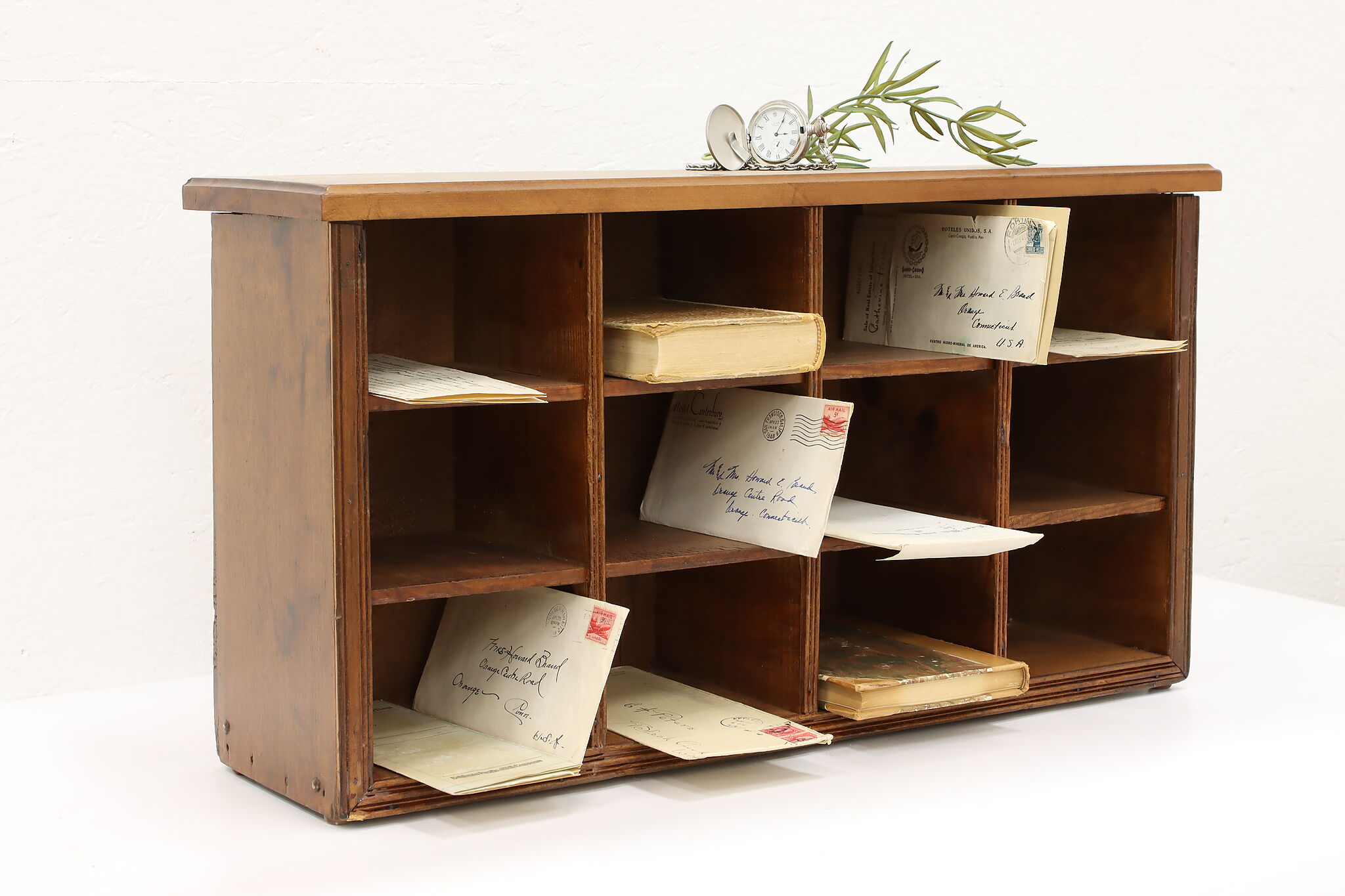 Table Top Filing Farmhouse Tabletop Antique Pine & Birch 12 Cubby Store or Collector File