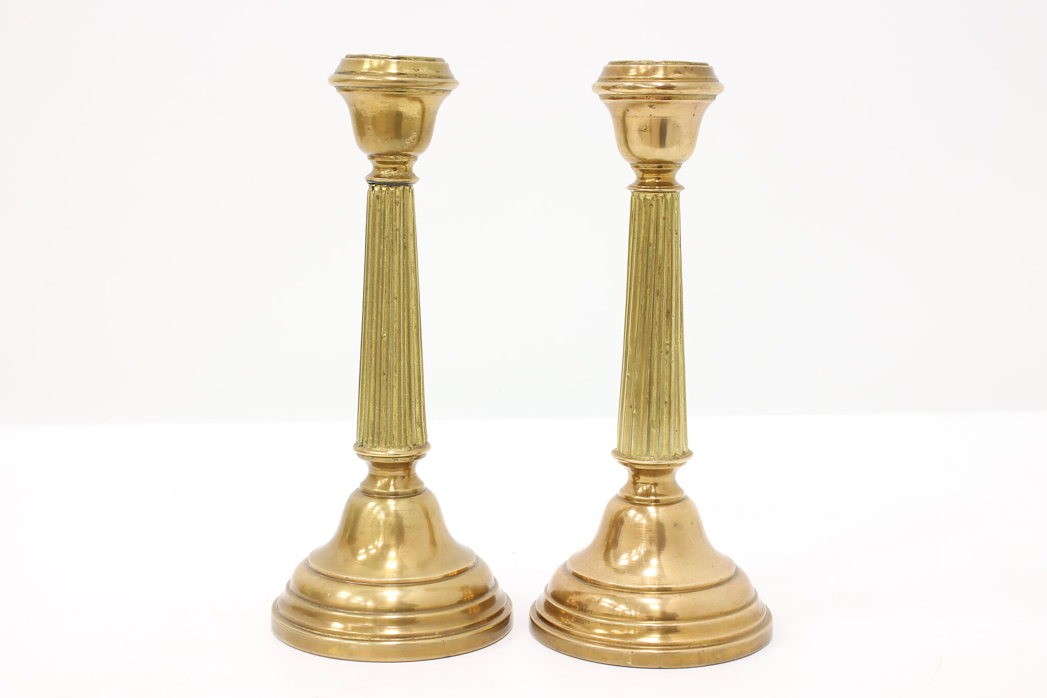 Pair of Victorian Farmhouse Antique English Brass Candlesticks