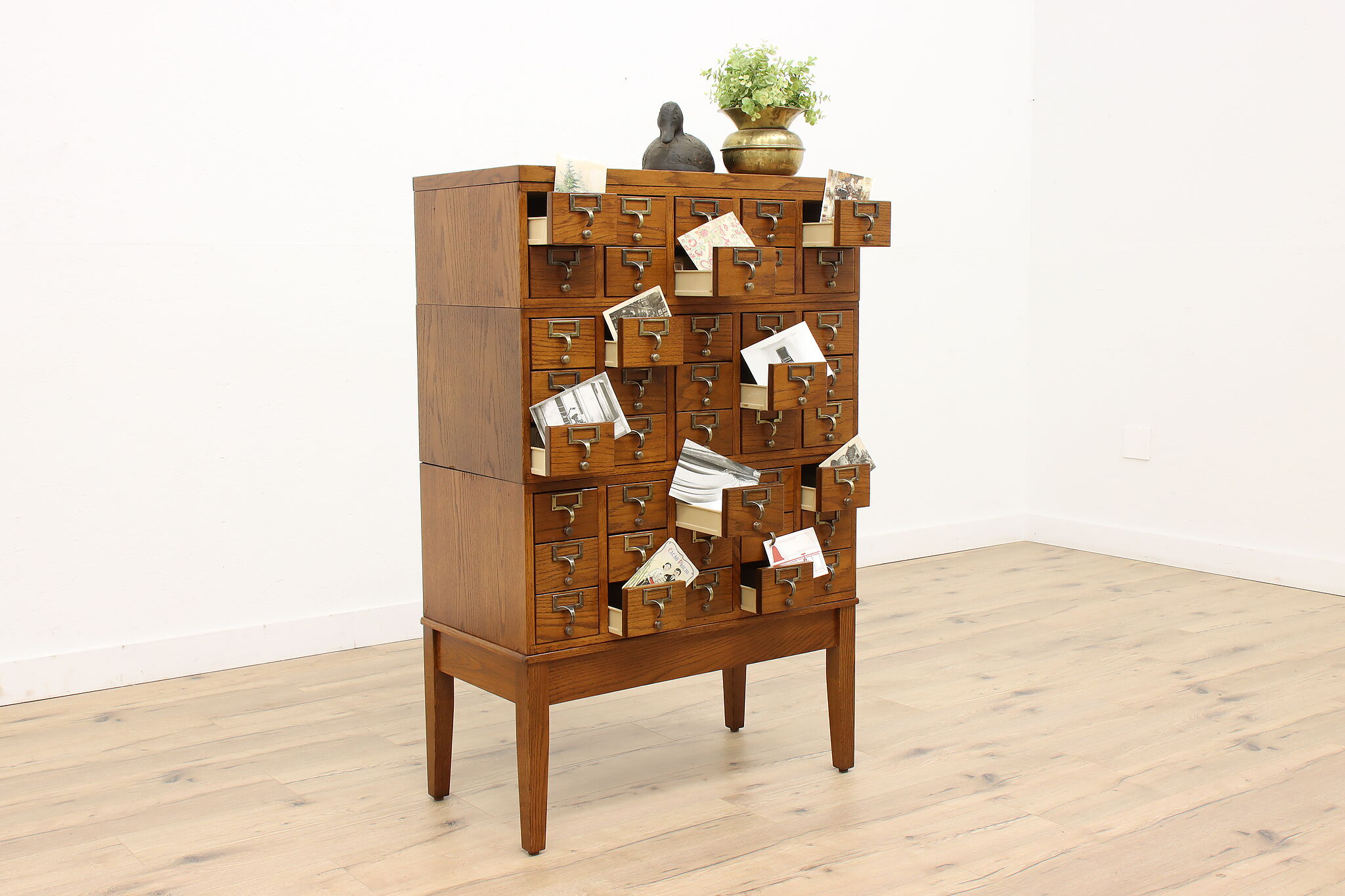 Oak Vintage Stacking 40 Drawer Office or Library Card File Cabinet