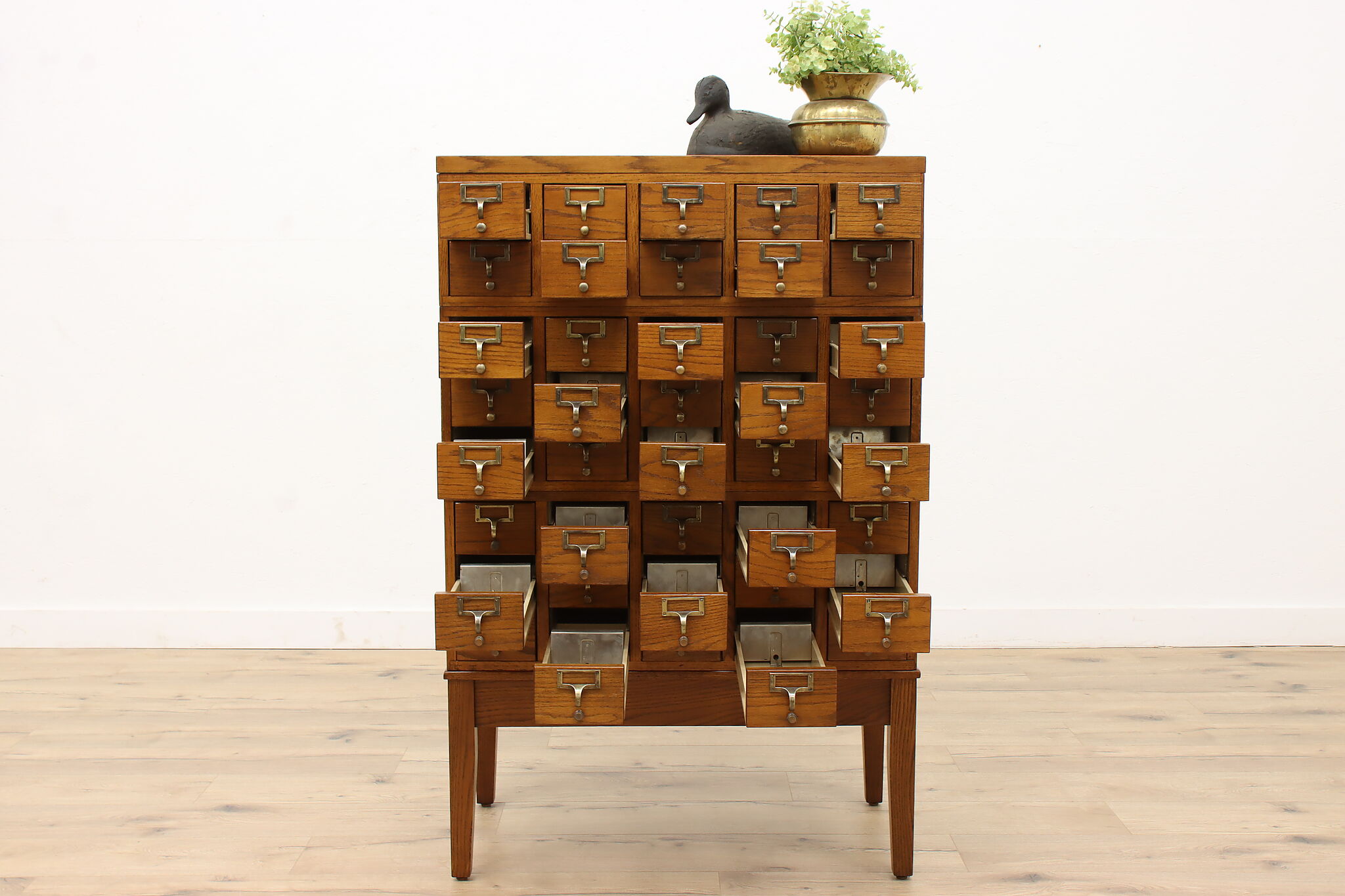 Oak Vintage Stacking 40 Drawer Office or Library Card File Cabinet