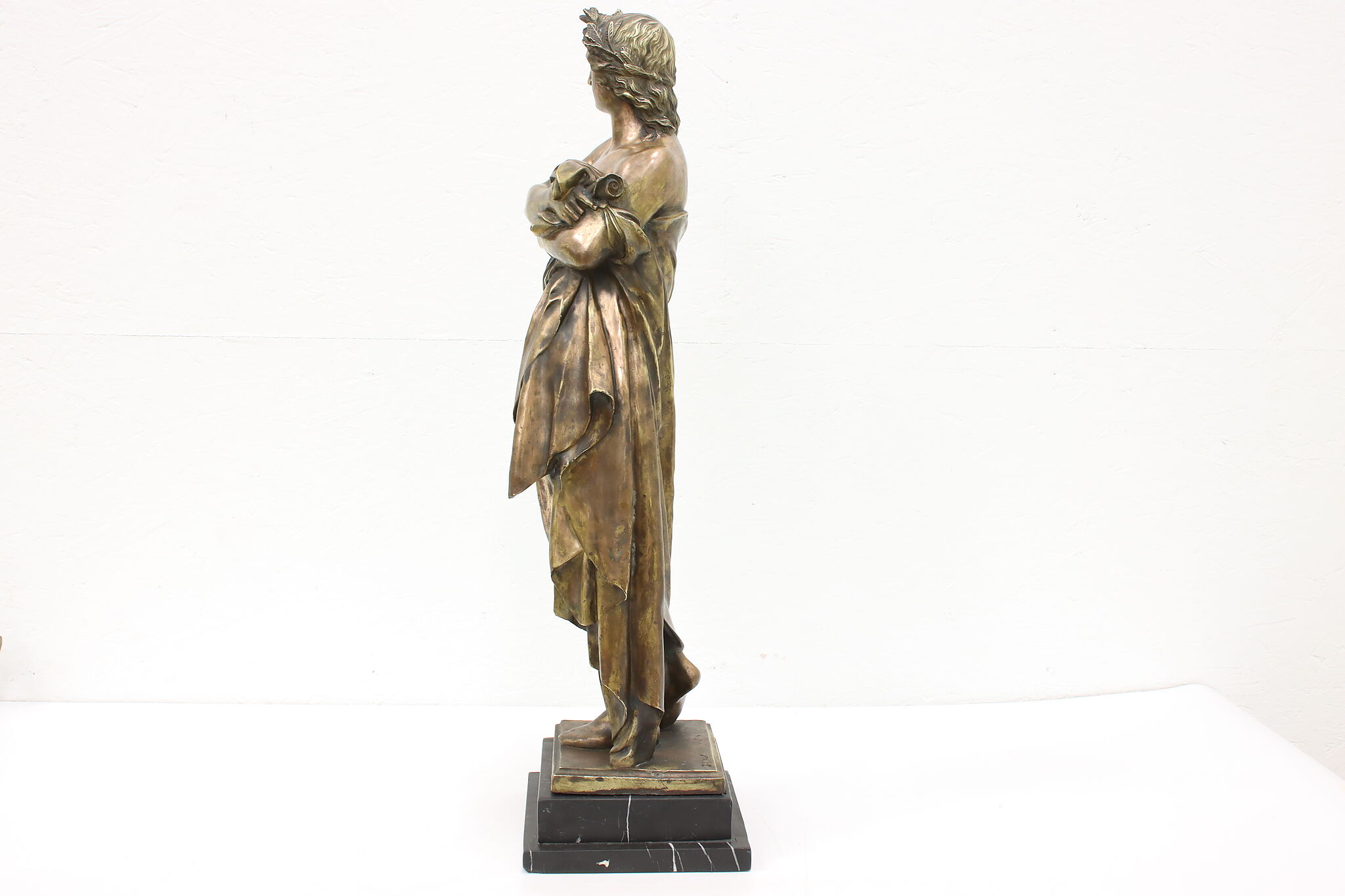 French Vintage Bronze Sculpture Virgil & Aeneid Statue Marble Base, Dalou