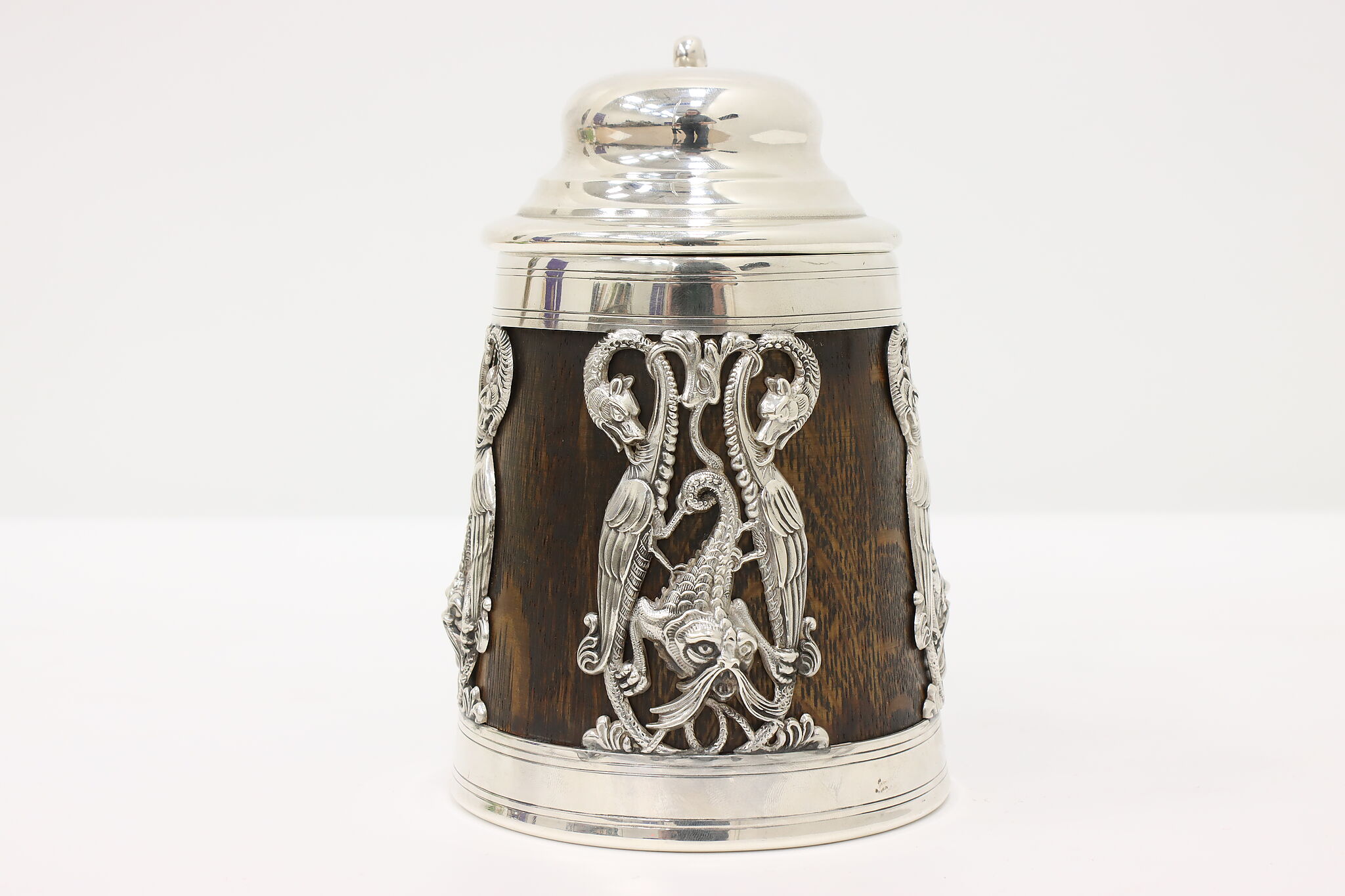 Silverplate, Brass & Oak Antique Mug or Stein, St. Louis Silver Co