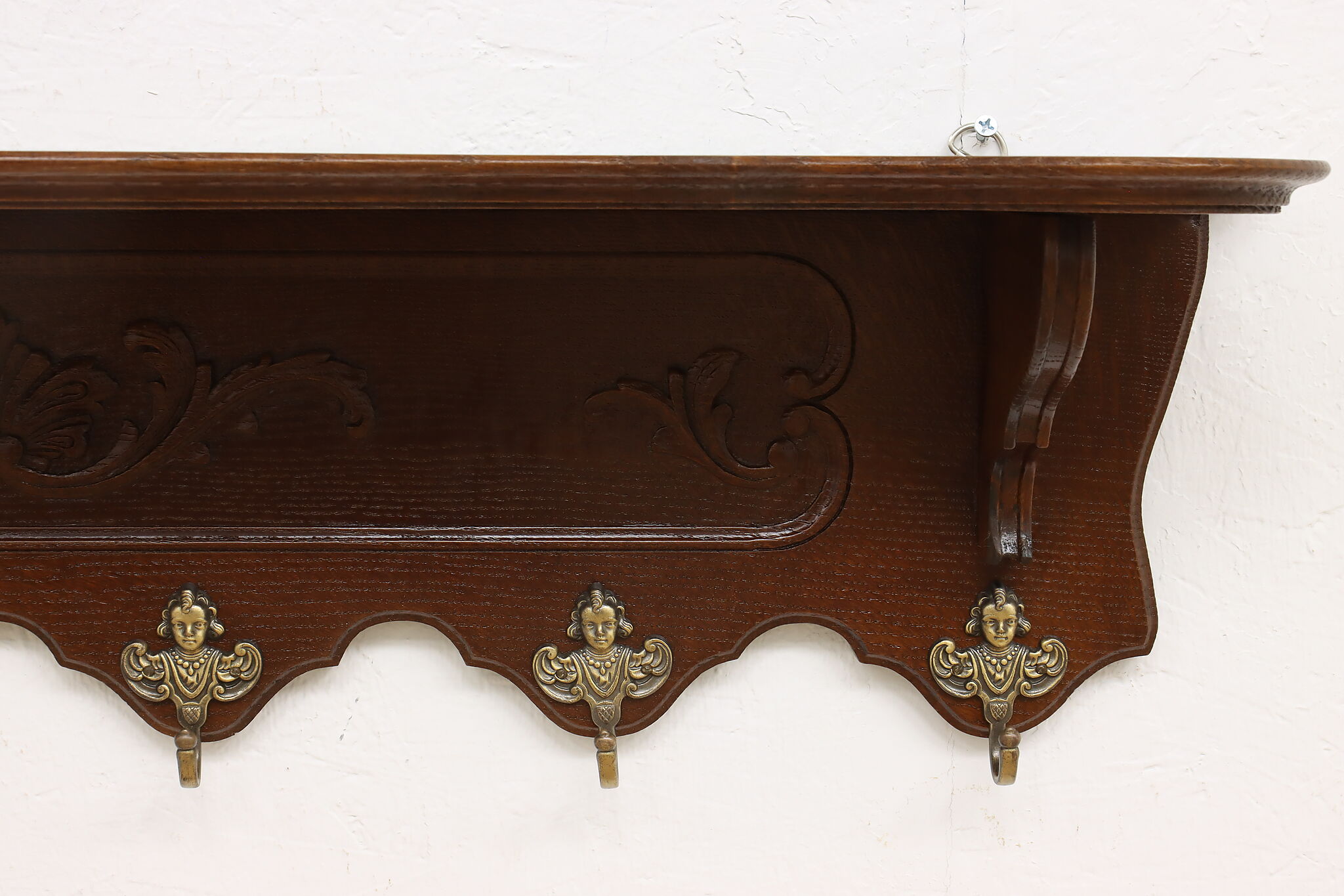 Antique Bronze Vtg Wall Coat Rack Hat Hooks cherubs