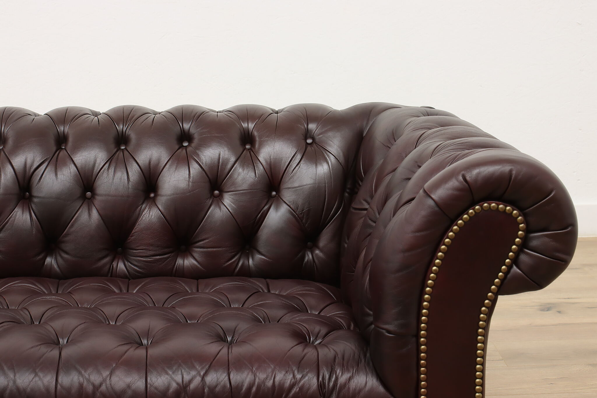 French Carved Fruitwood Pantone Blue Tufted Chesterfield Sofa at