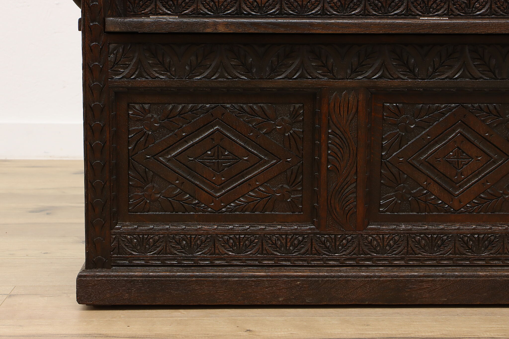 Hand Carved Oak Antique Dutch Hall Bench, Storage Under Seat