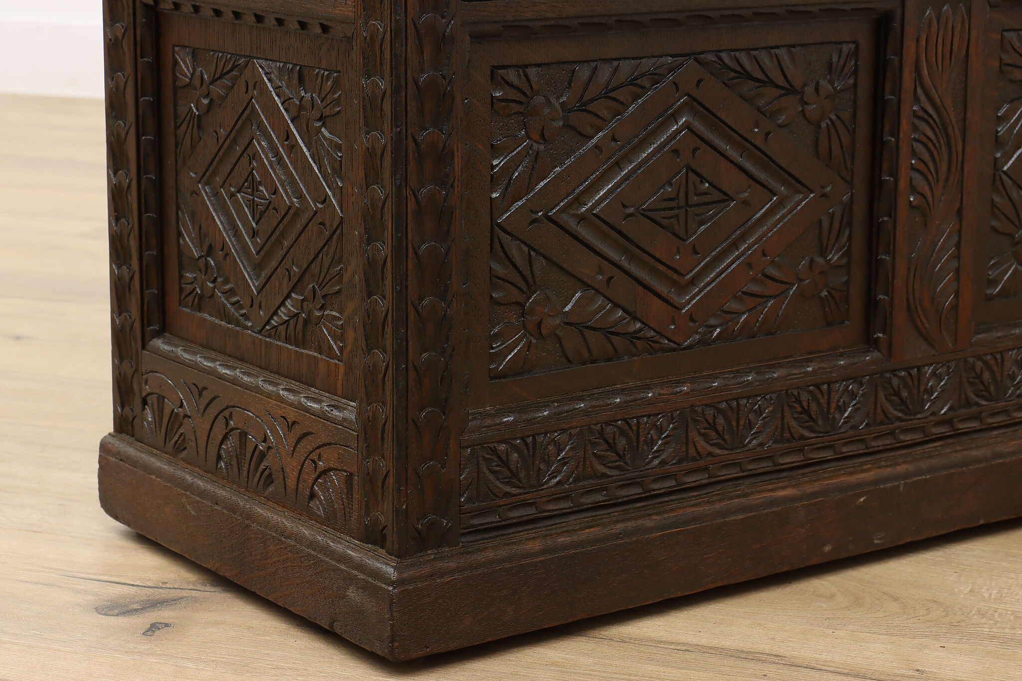 Hand Carved Oak Antique Dutch Hall Bench, Storage Under Seat