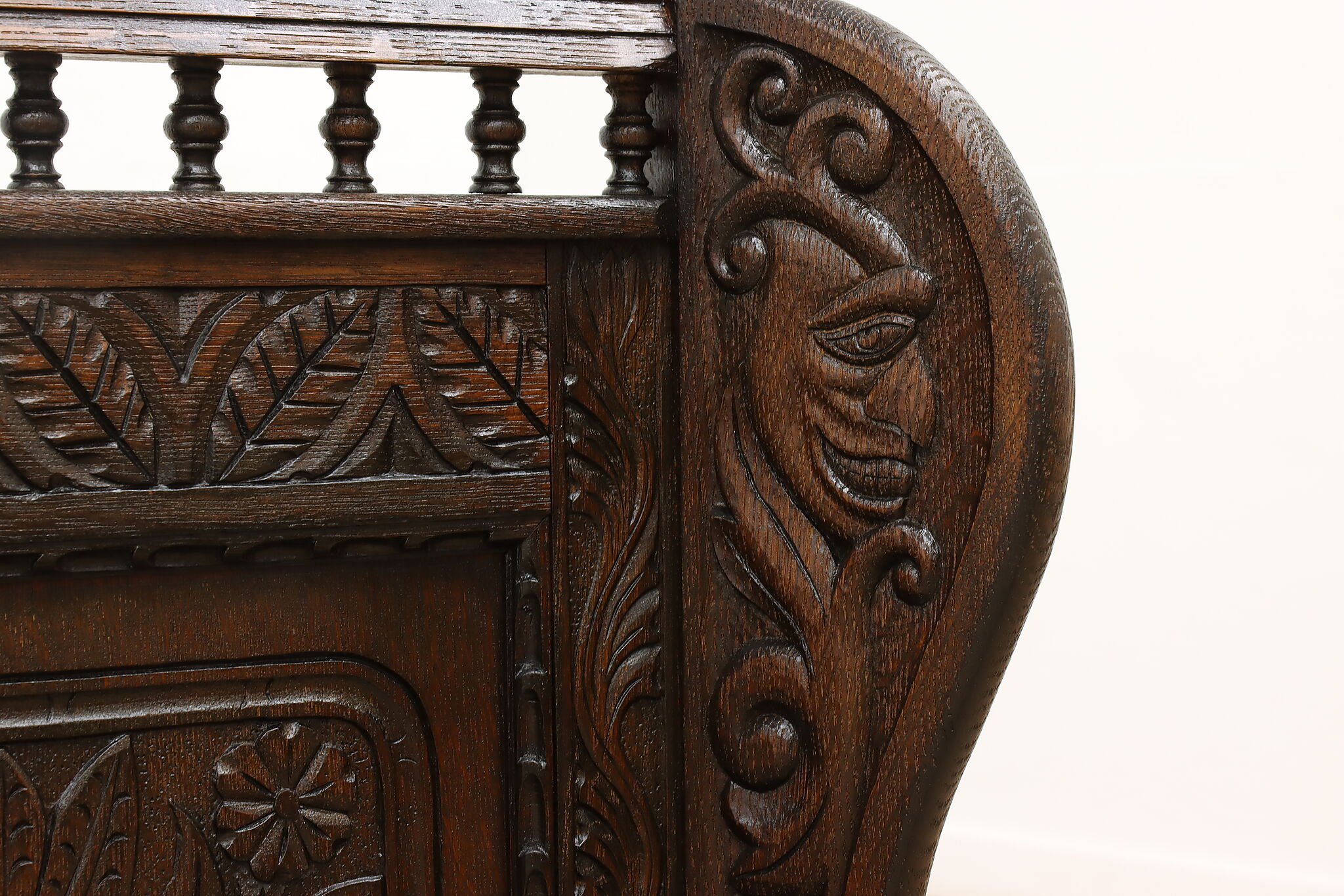 Hand Carved Oak Antique Dutch Hall Bench, Storage Under Seat