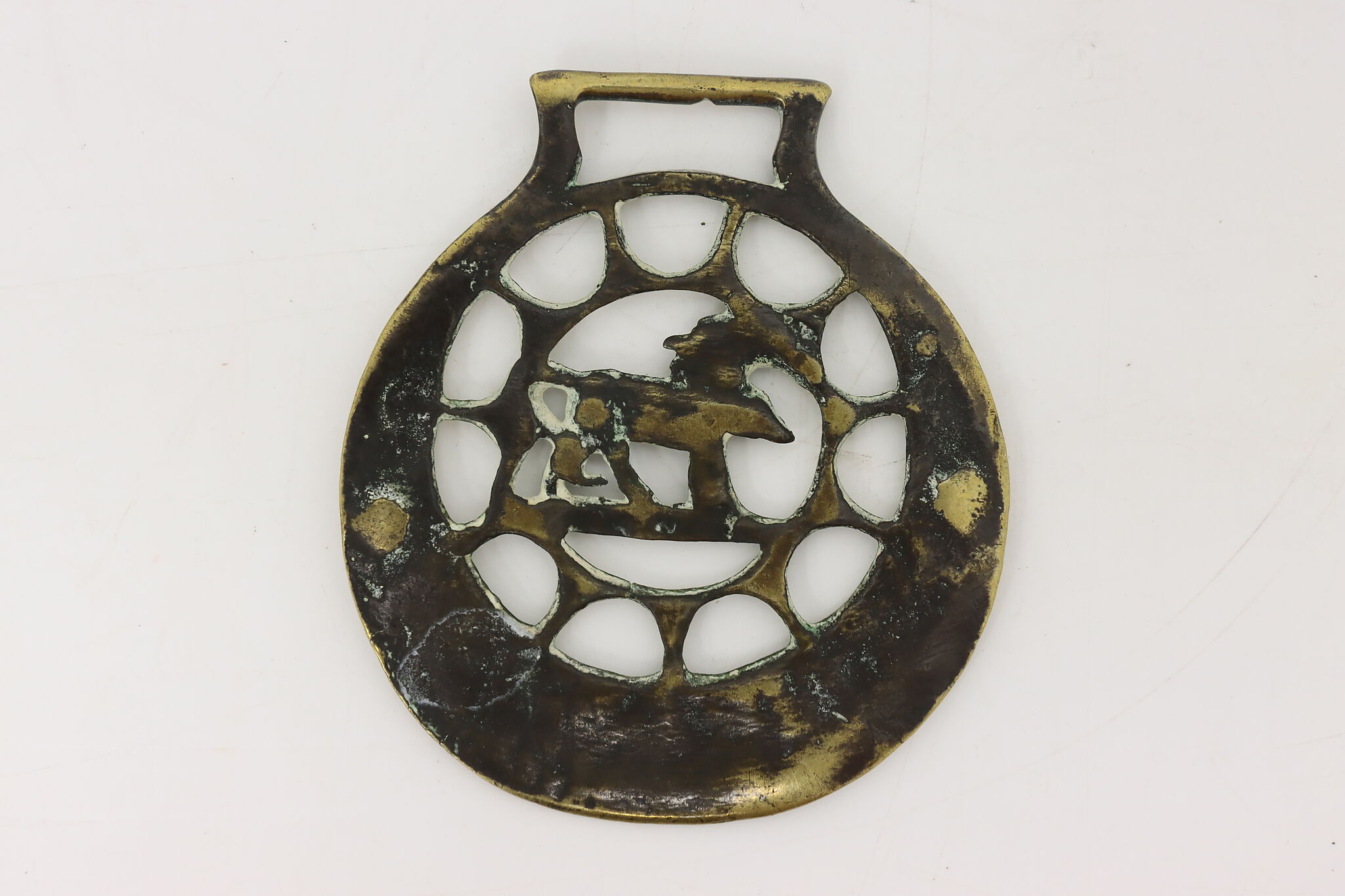 Horse Antique Brass Harness Medallion, Horse