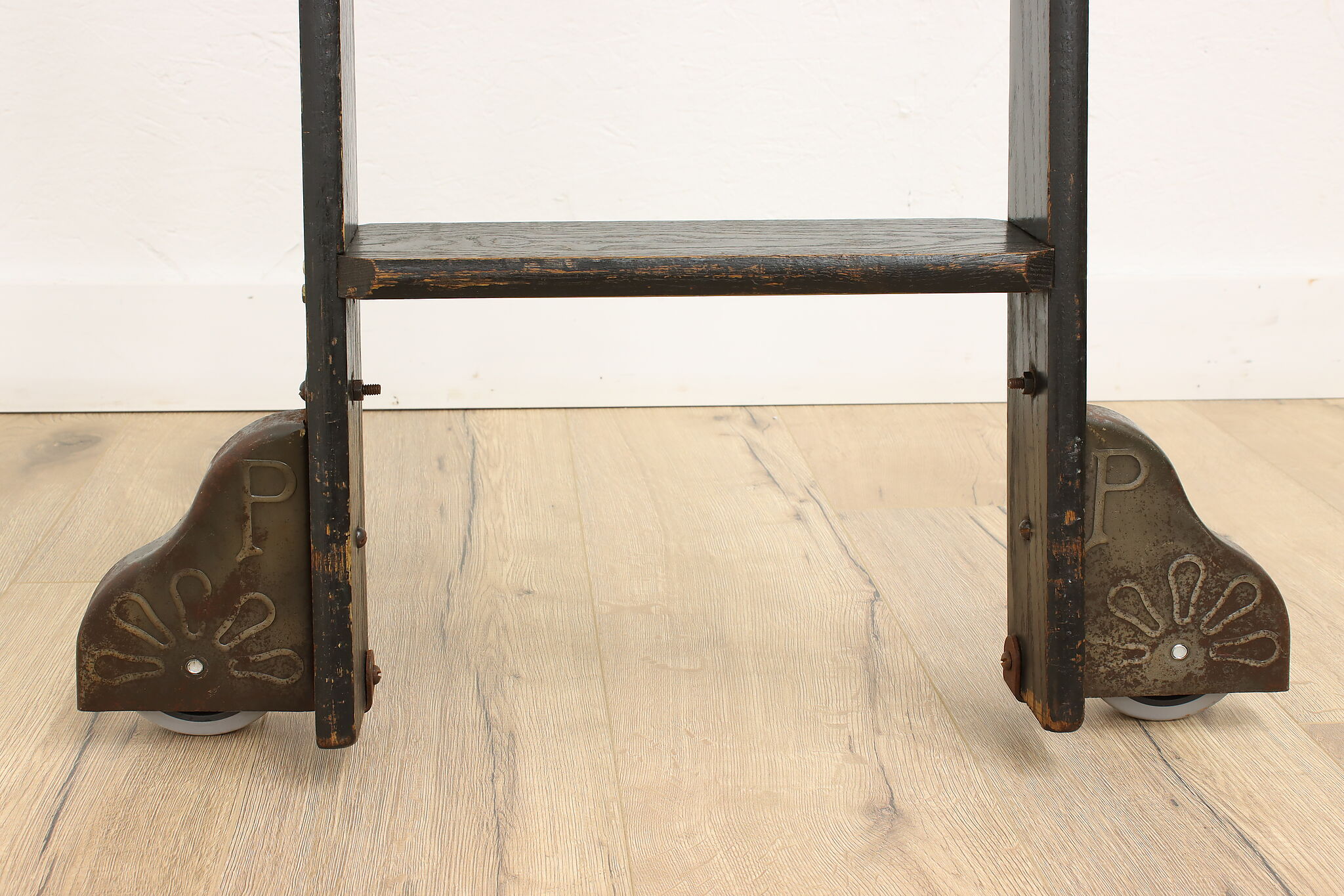 Oak Salvage Vintage Rolling Library Ladder & Track, Putnam
