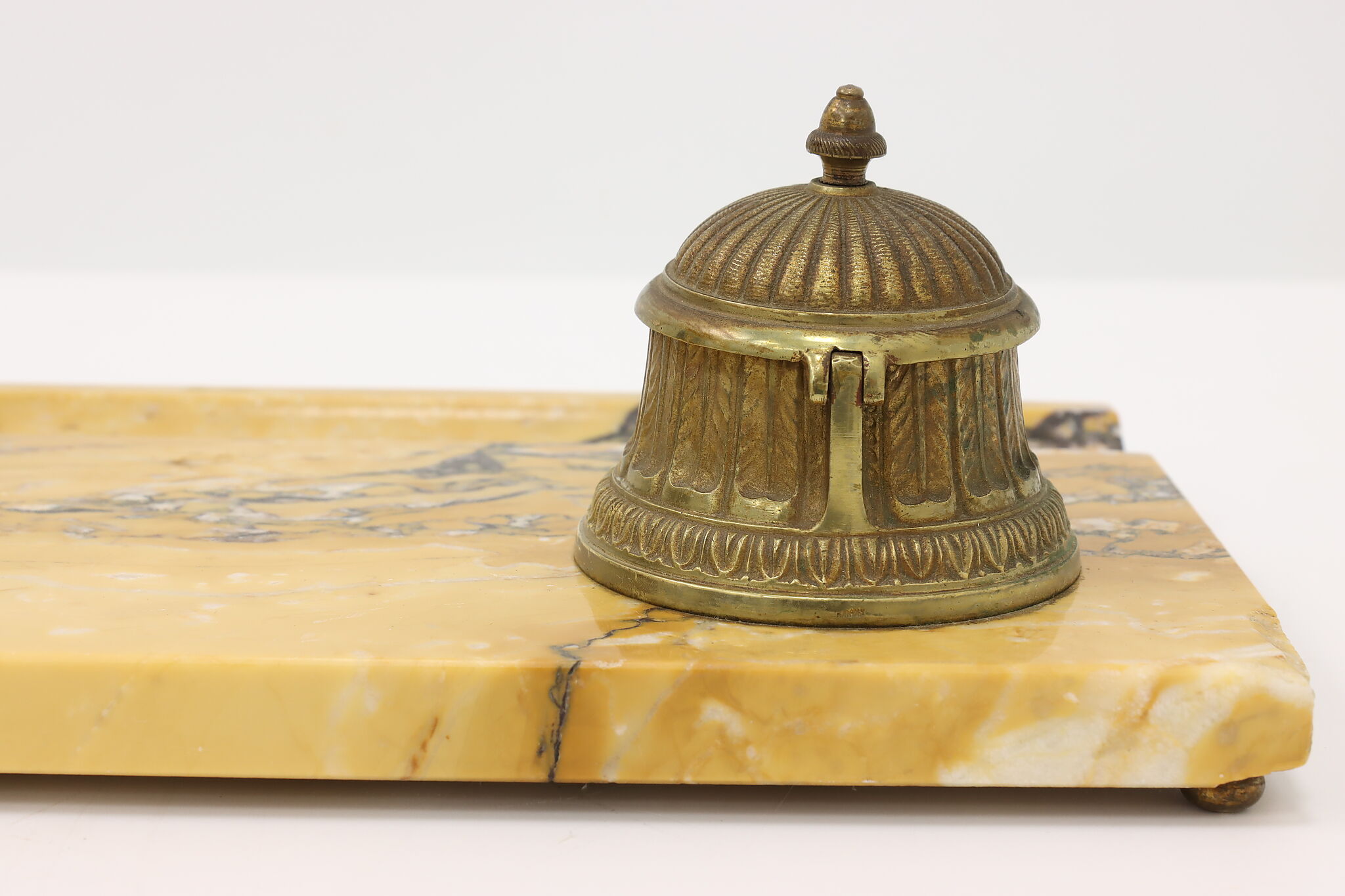 Marble & Bronze German Antique Desk Double Inkwell Set