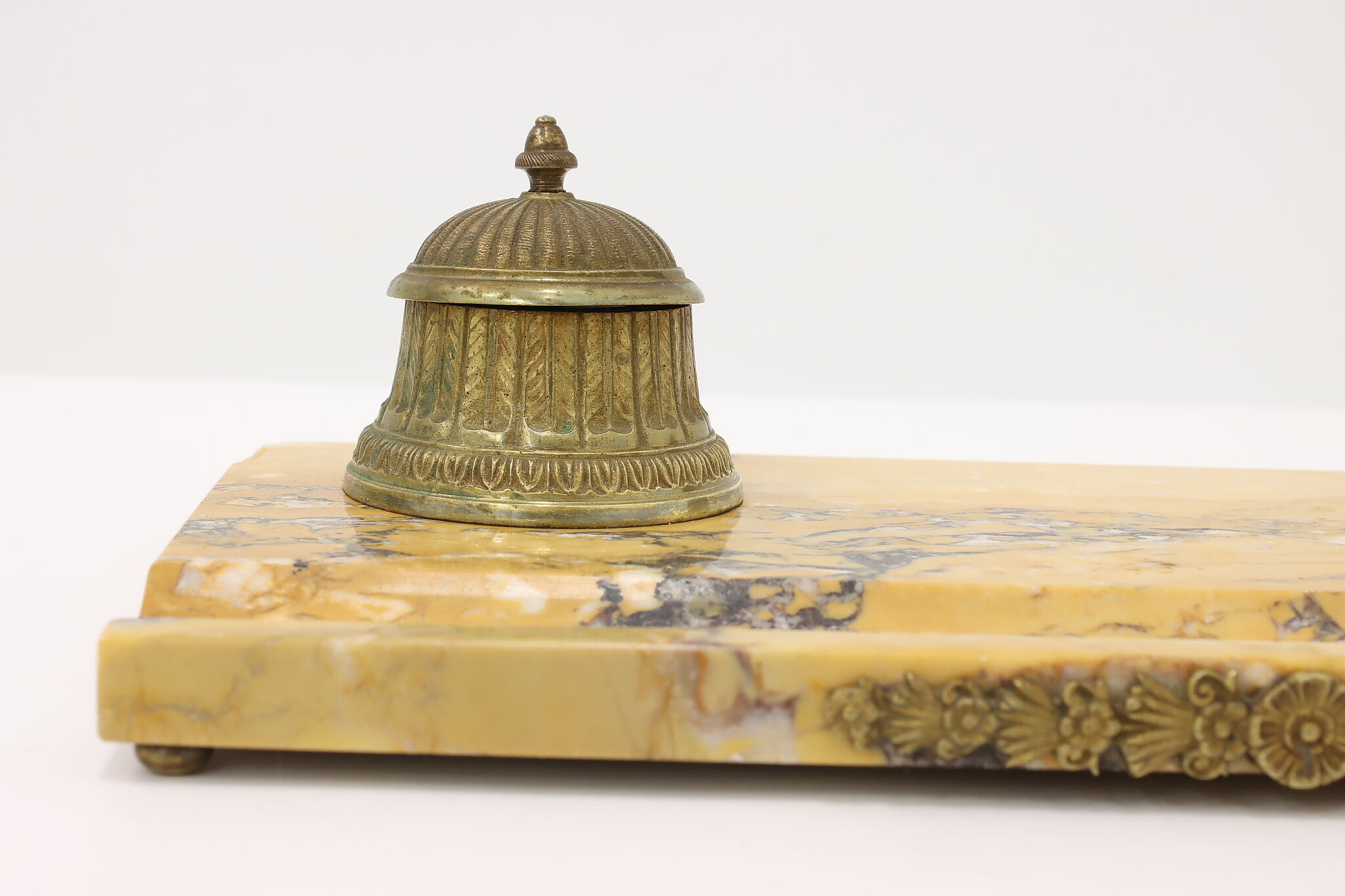 Marble & Bronze German Antique Desk Double Inkwell Set