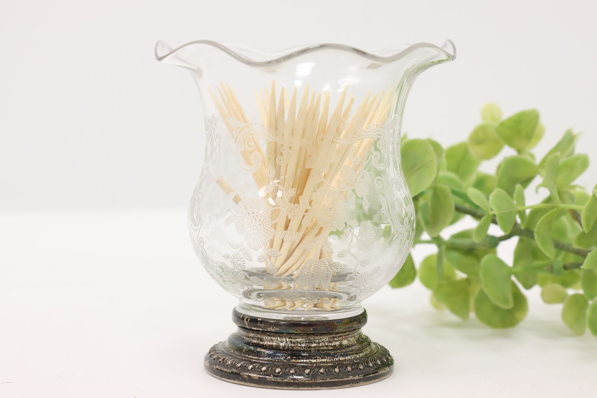 Victorian Toothpick Victorian Antique Glass & Silver Tealight,Toothpick Holder