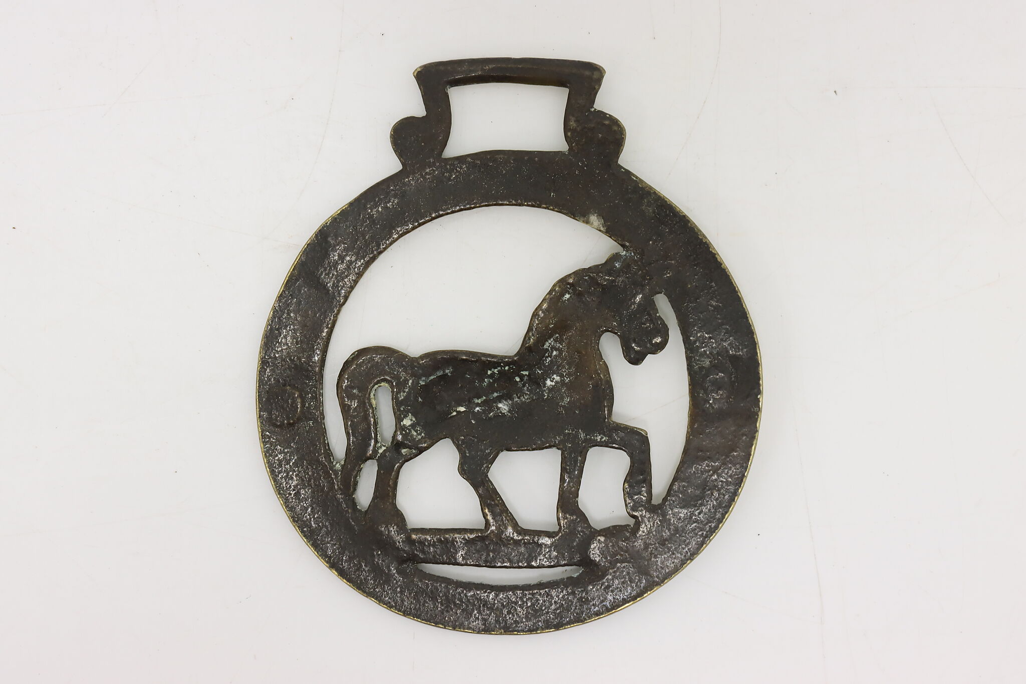 Horse Vintage Brass Harness Medallion, Mustang