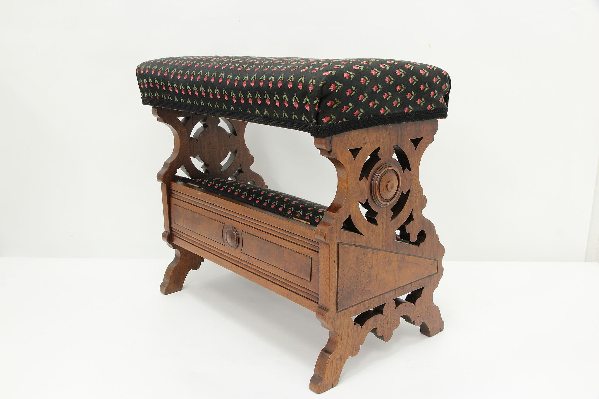 Victorian Eastlake Antique Walnut Slipper Bench Footstool