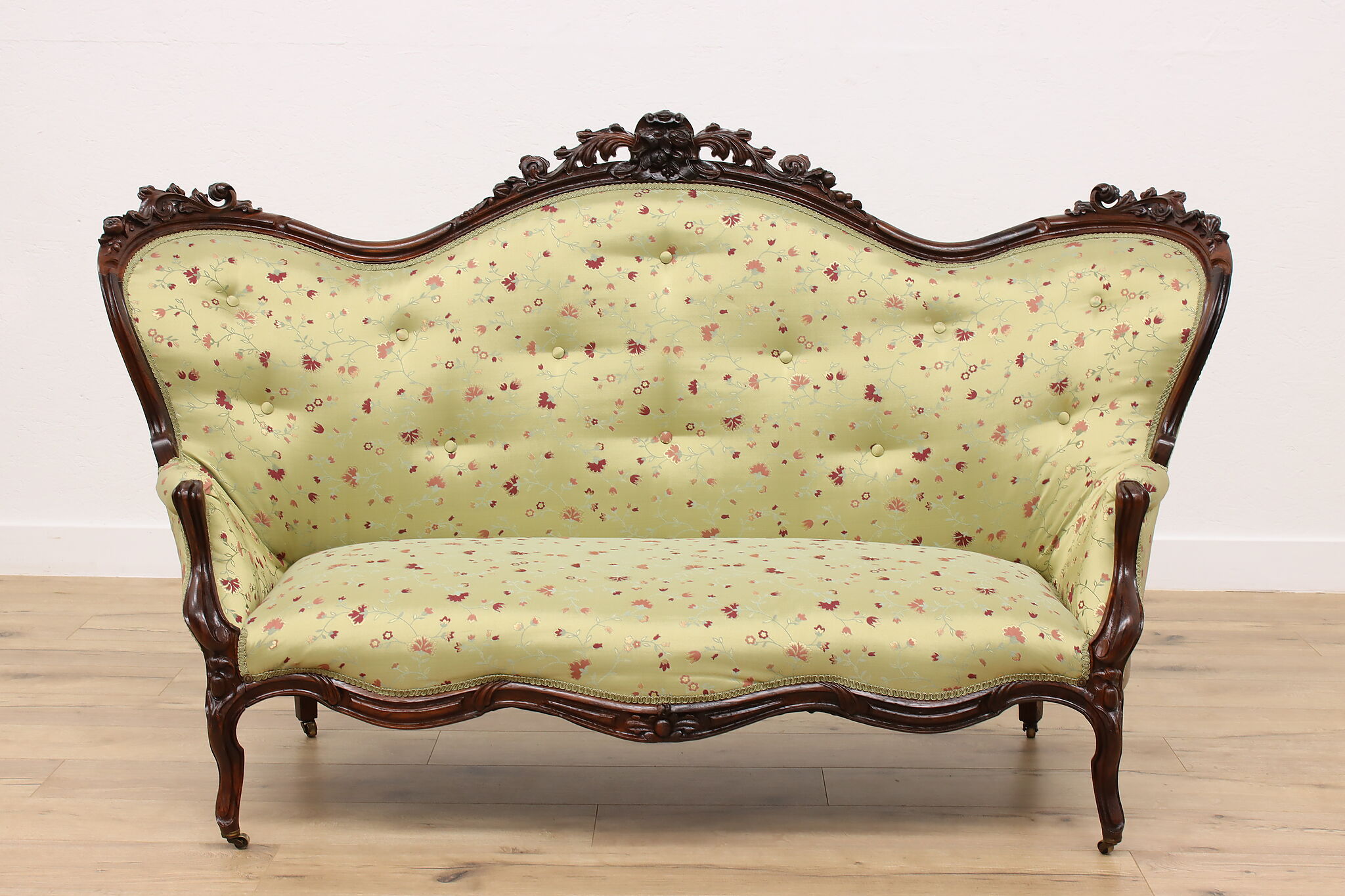Victorian Carved Rosewood Antique Sofa Settee New Upholstery