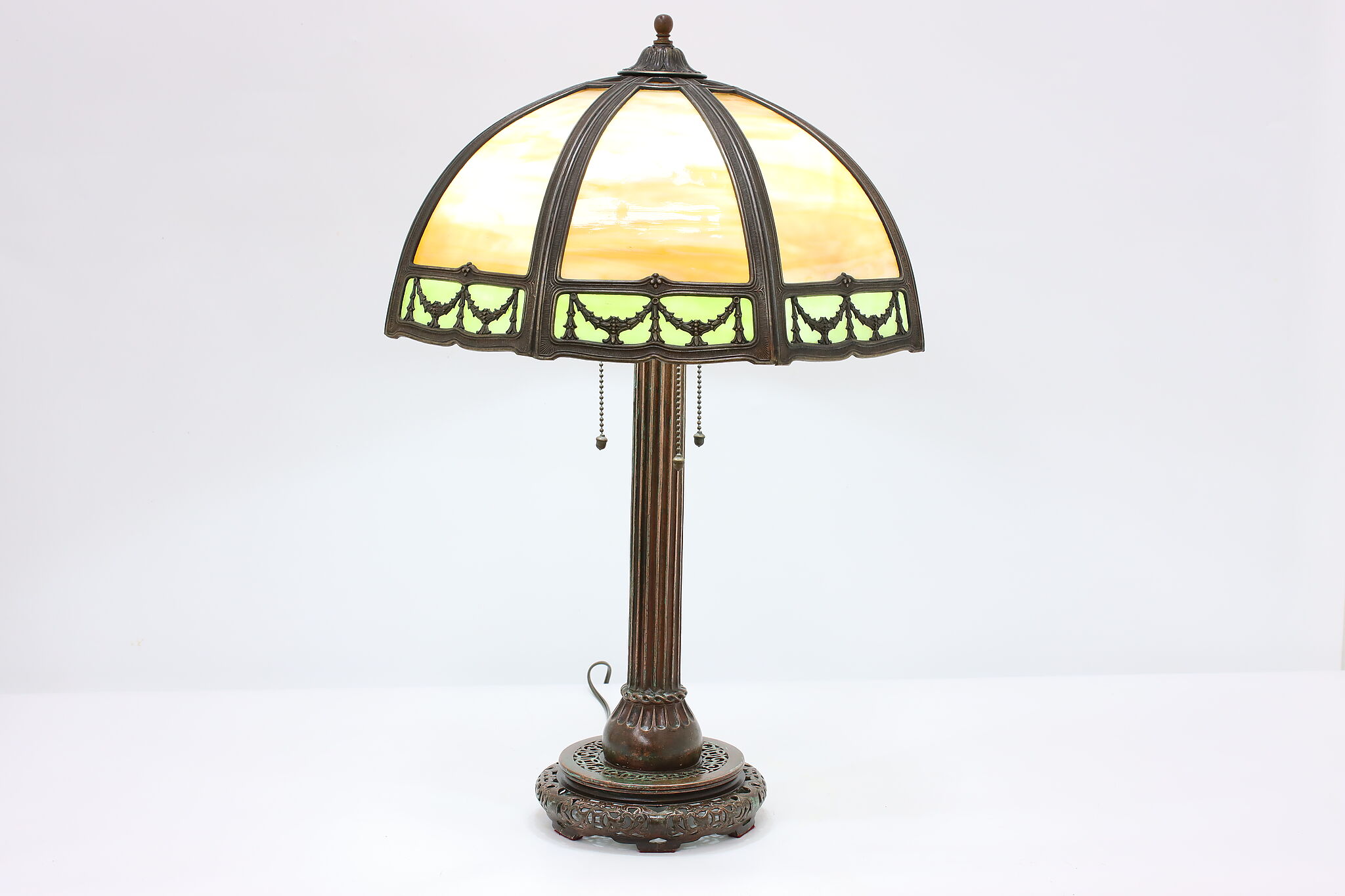 Bronze & Stained Glass Classical Antique Office Library Lamp