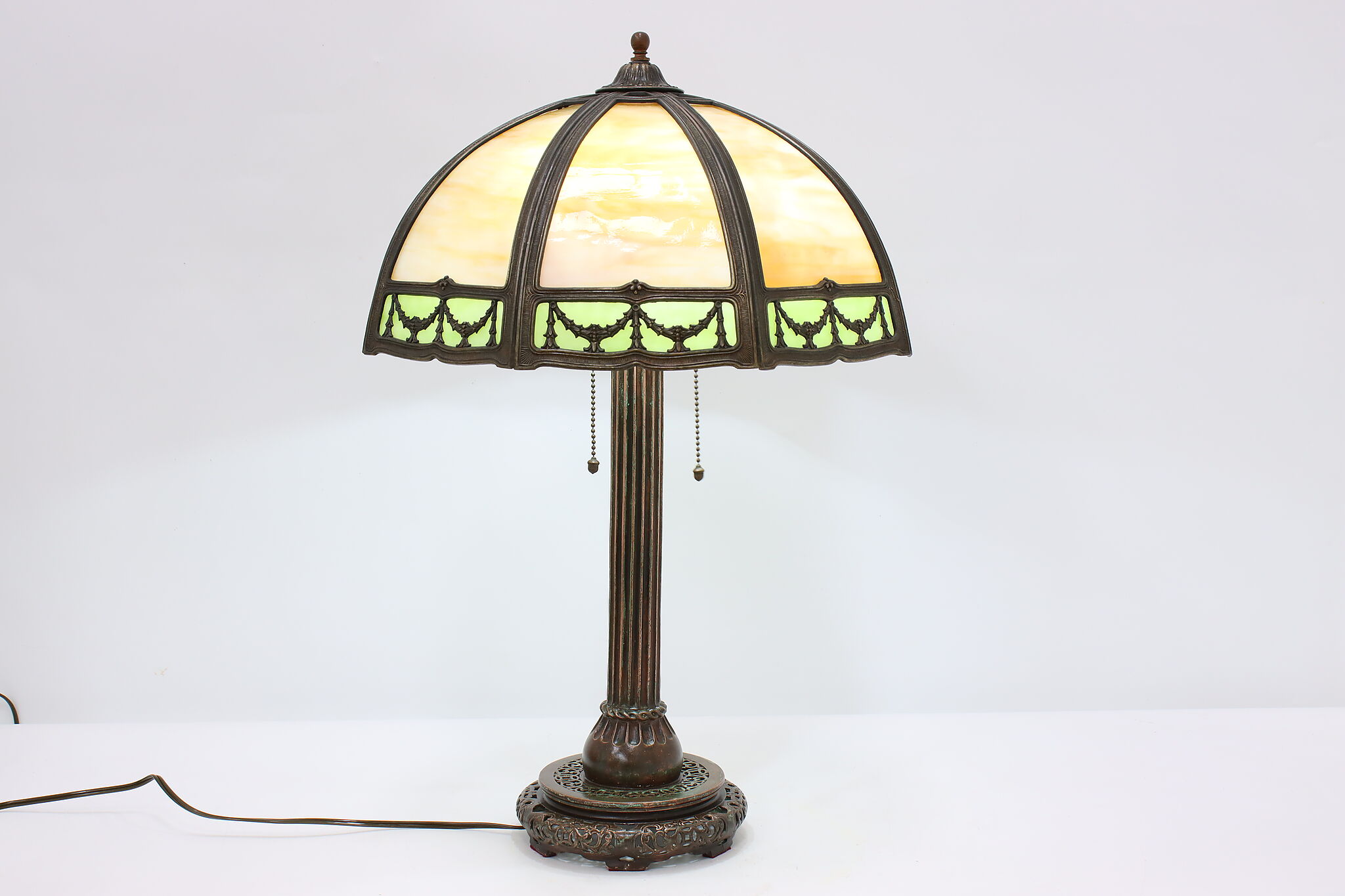 Bronze & Stained Glass Classical Antique Office Library Lamp