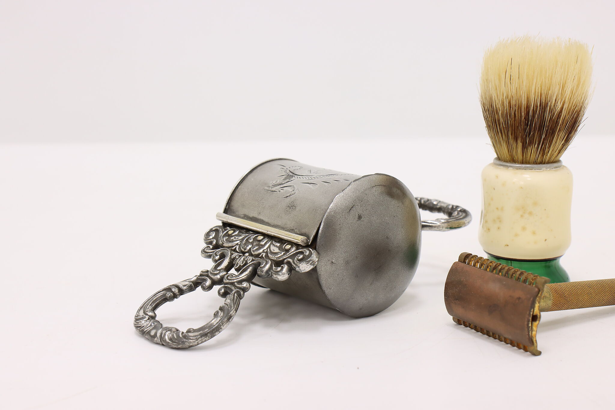Victorian Antique Silverplate Retracting Leather Razor Strap