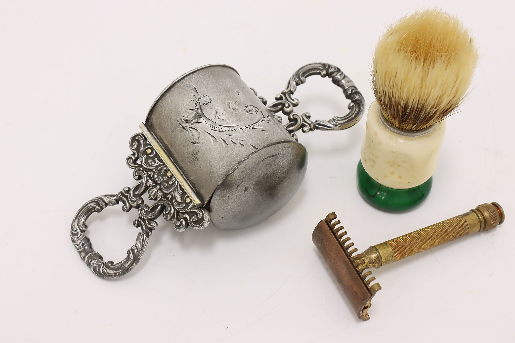 Victorian Antique Silverplate Retracting Leather Razor Strap