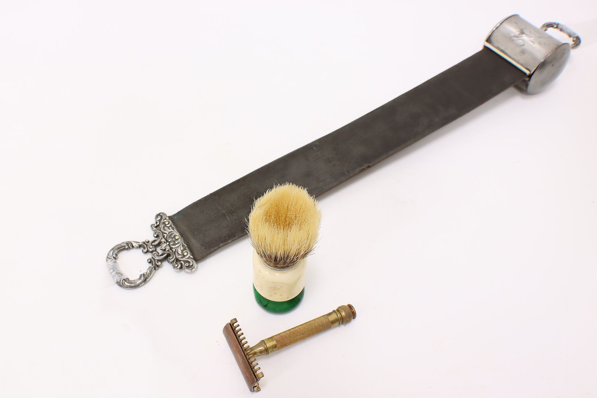 Victorian Antique Silverplate Retracting Leather Razor Strap