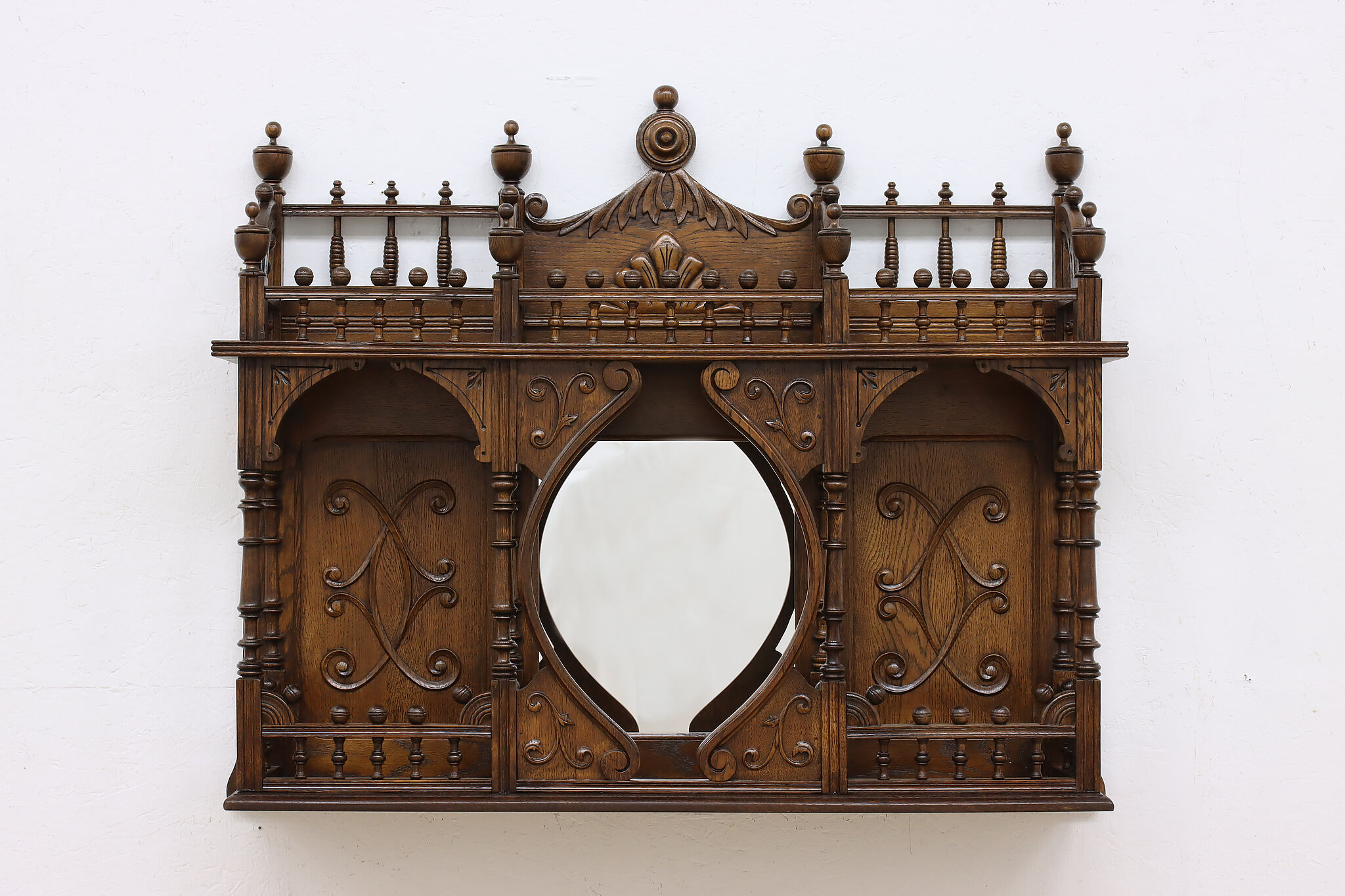 Victorian Antique Architectural Salvage Oak Mirror & Shelf