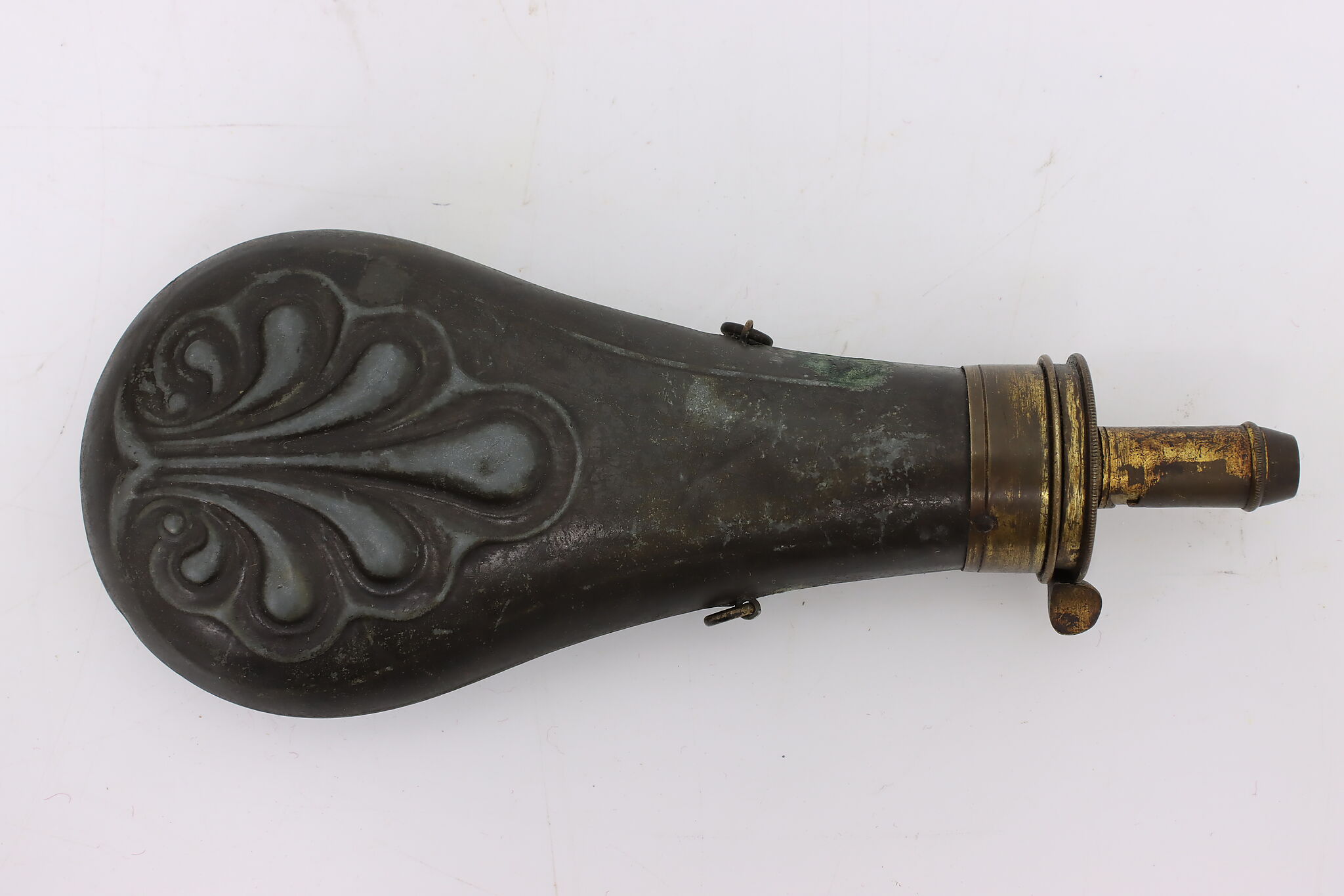Powder Shot Flask Farmhouse Embossed Antique 1860s Antique Powder Shot Flask