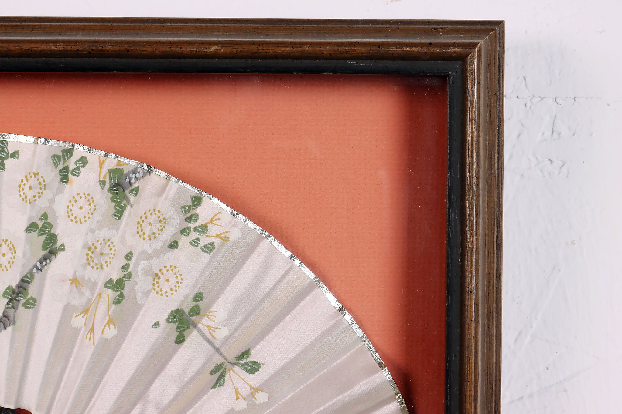 Fan Shadow Box Japanese Vintage Painted Silk & Pearl Fan Shadow Box Frame