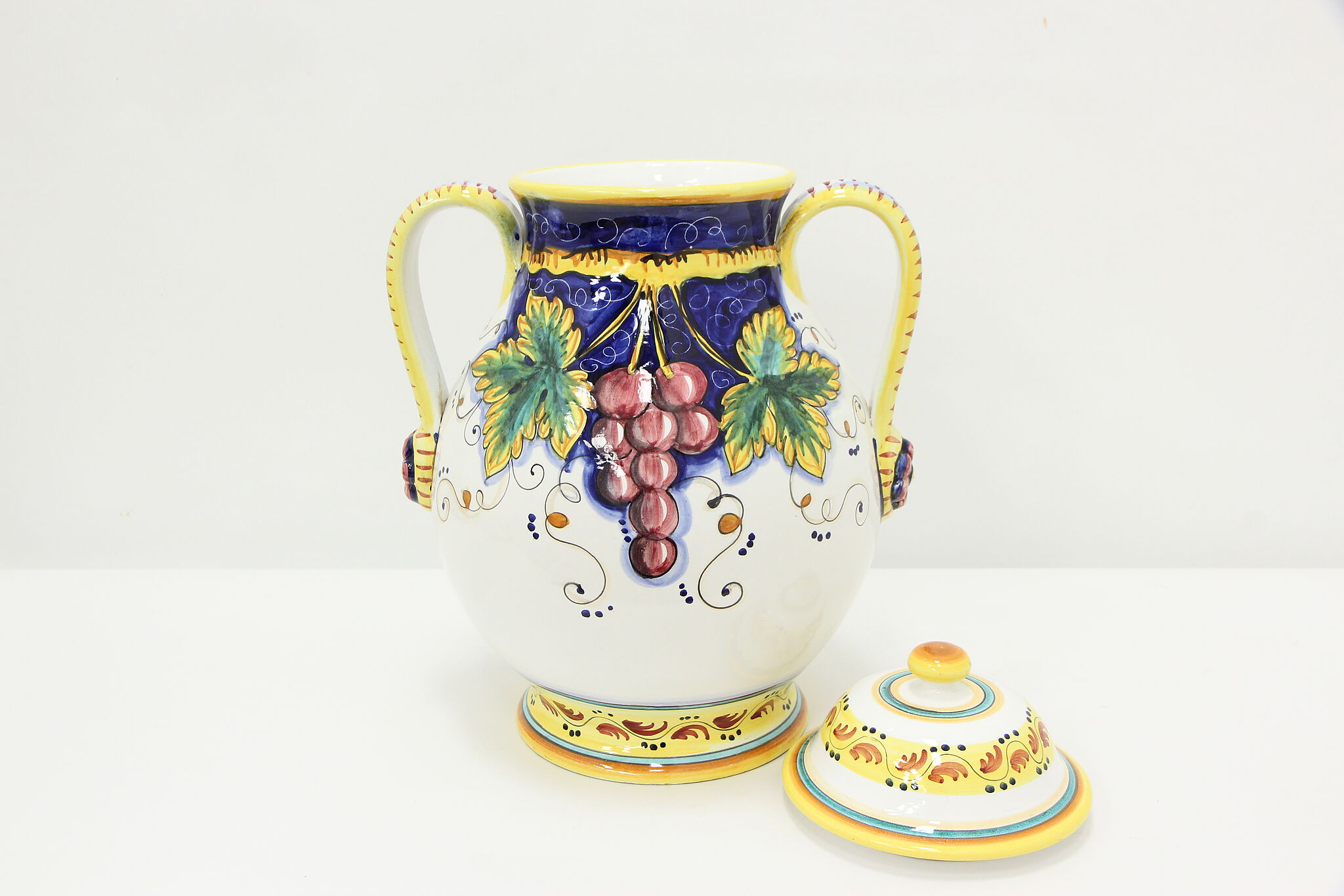 Italian Artistica Vintage Grapevine Painted Faience Wine Jug