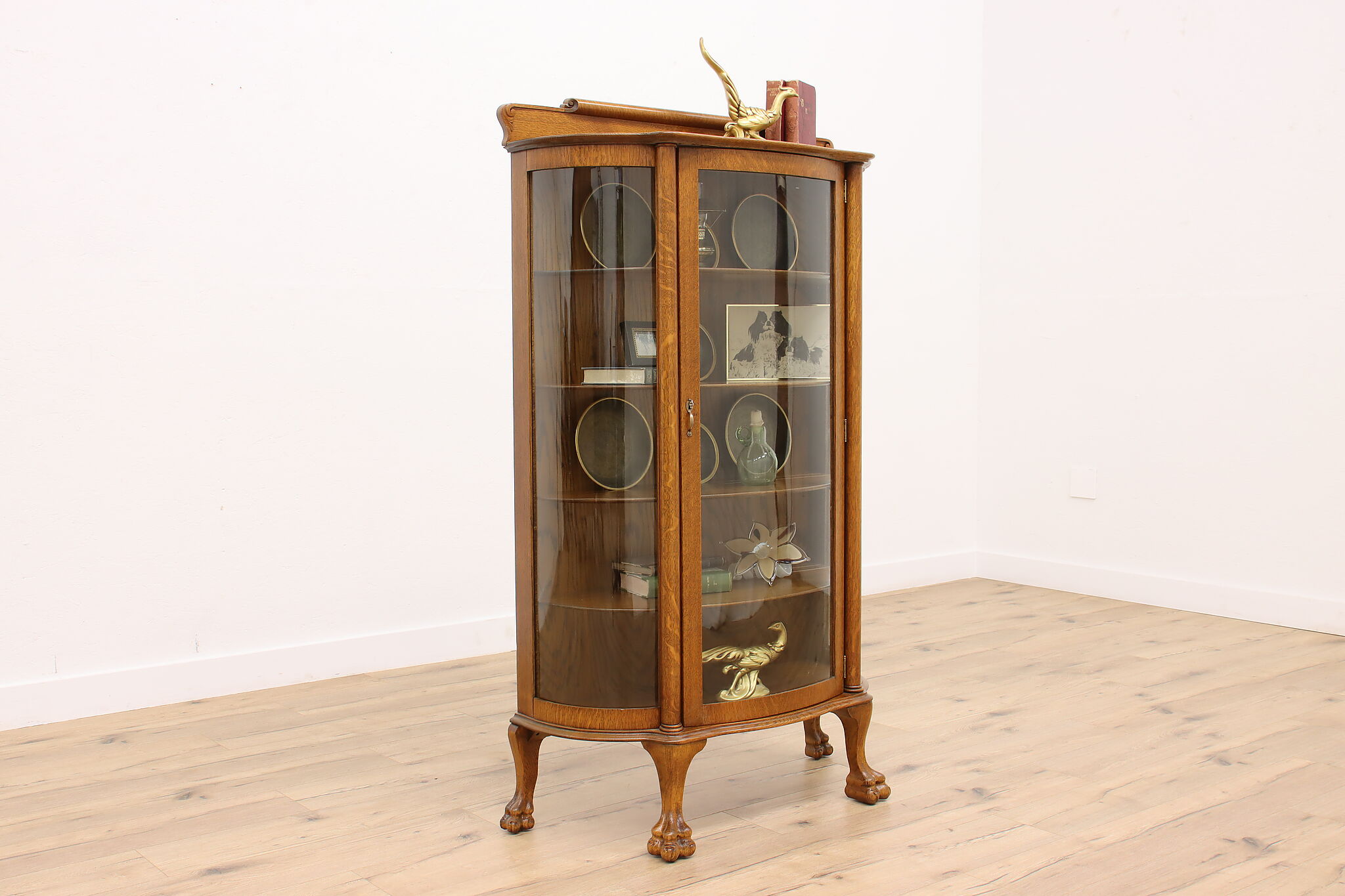 Antique curved glass china cabinet online