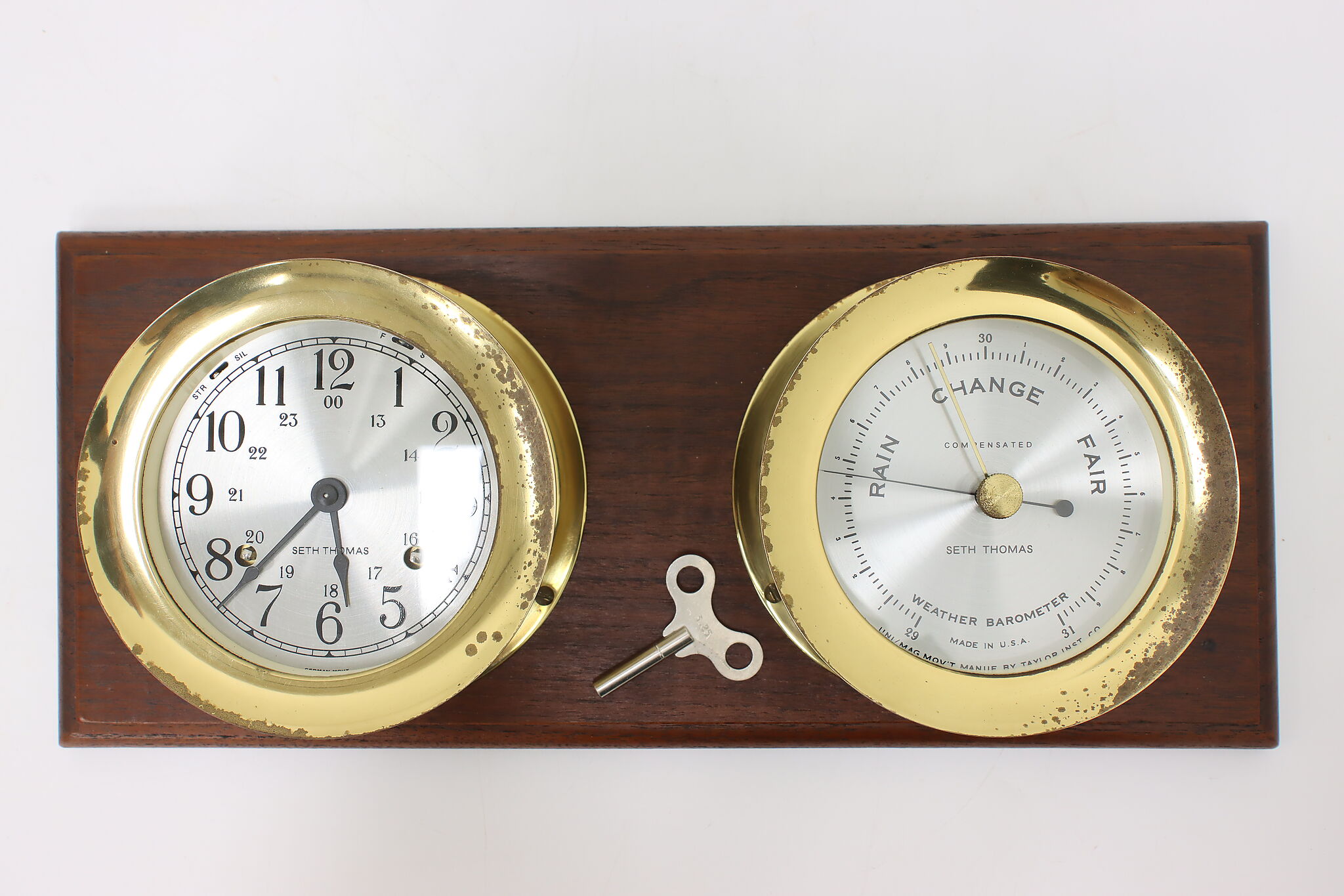 Industrial Vintage Brass Ship Clock & Barometer Seth Thomas