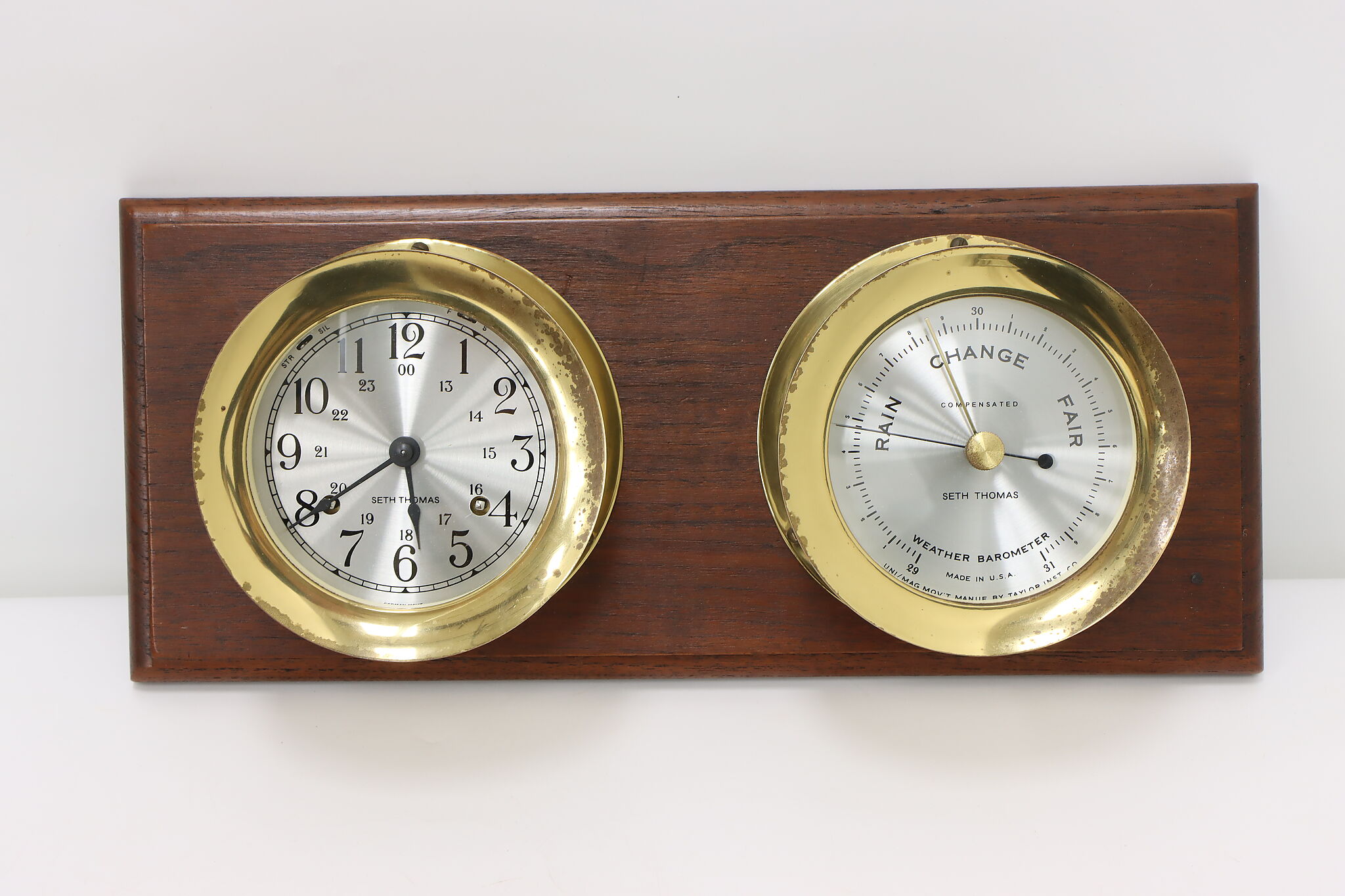 Half Barometer Industrial Vintage Brass Ship Clock & Barometer Seth Thomas