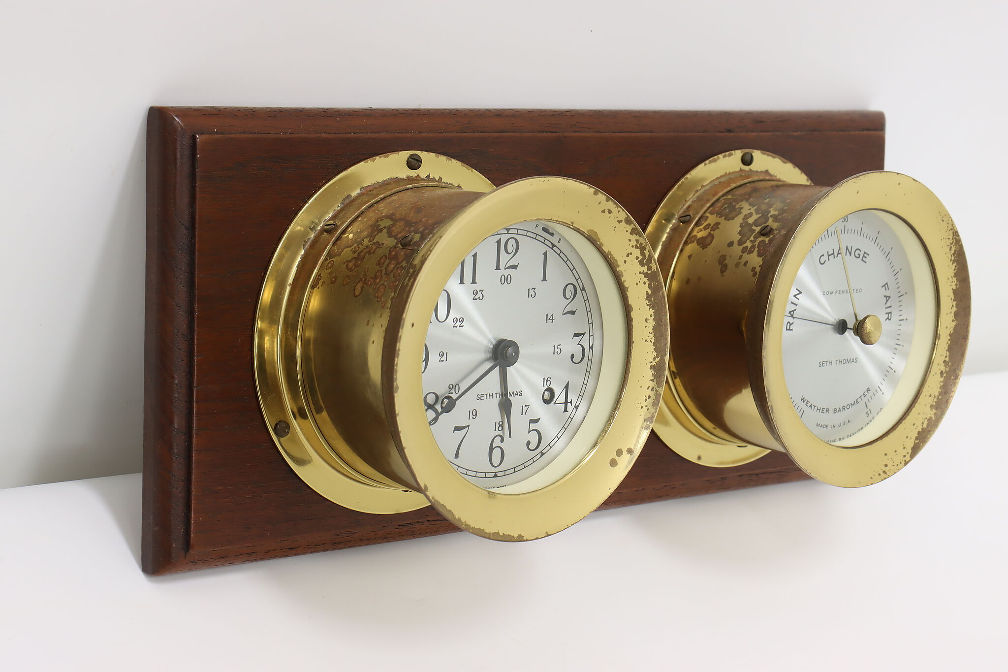 Half Barometer Industrial Vintage Brass Ship Clock & Barometer Seth Thomas