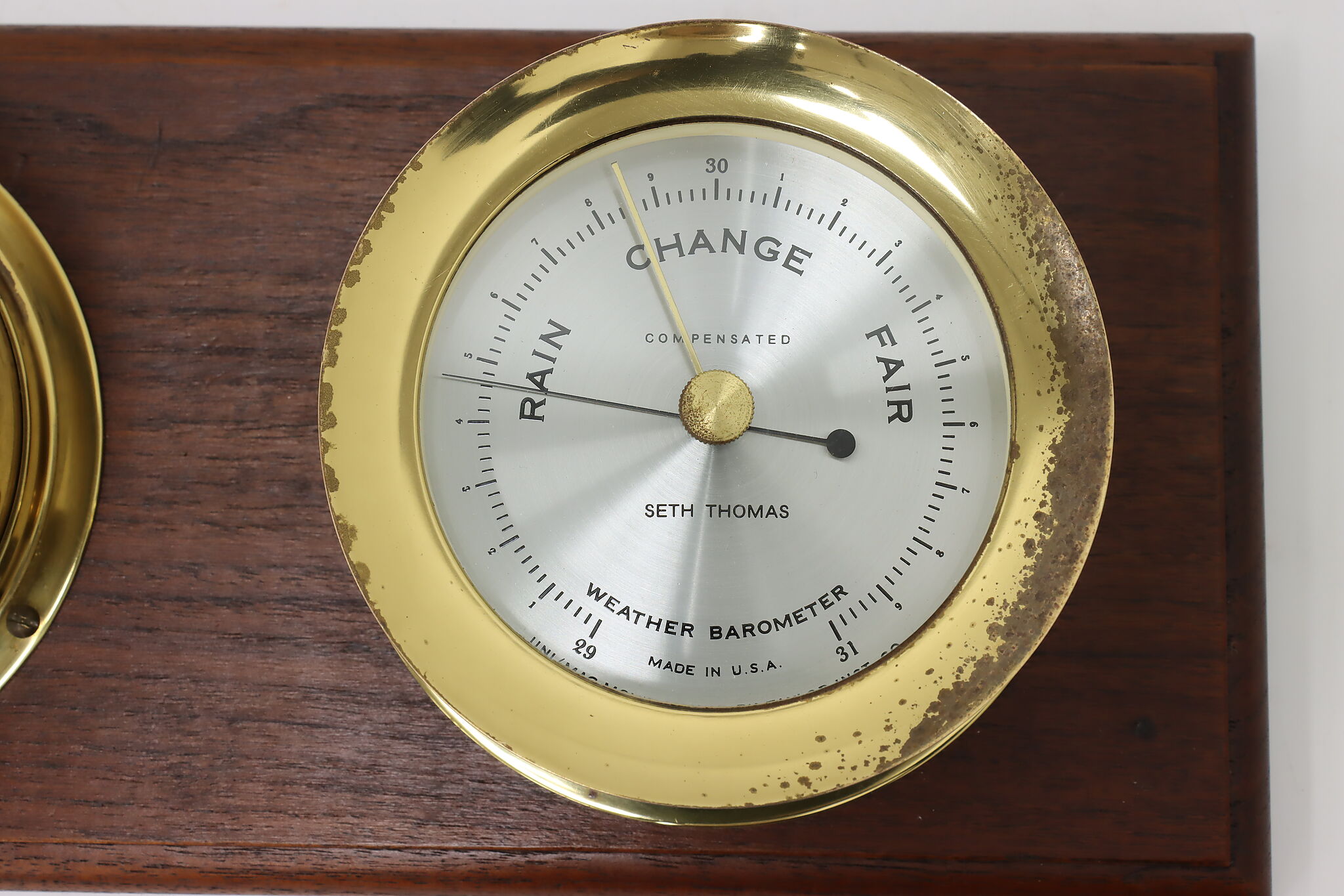 Industrial Vintage Brass Ship Clock & Barometer Seth Thomas