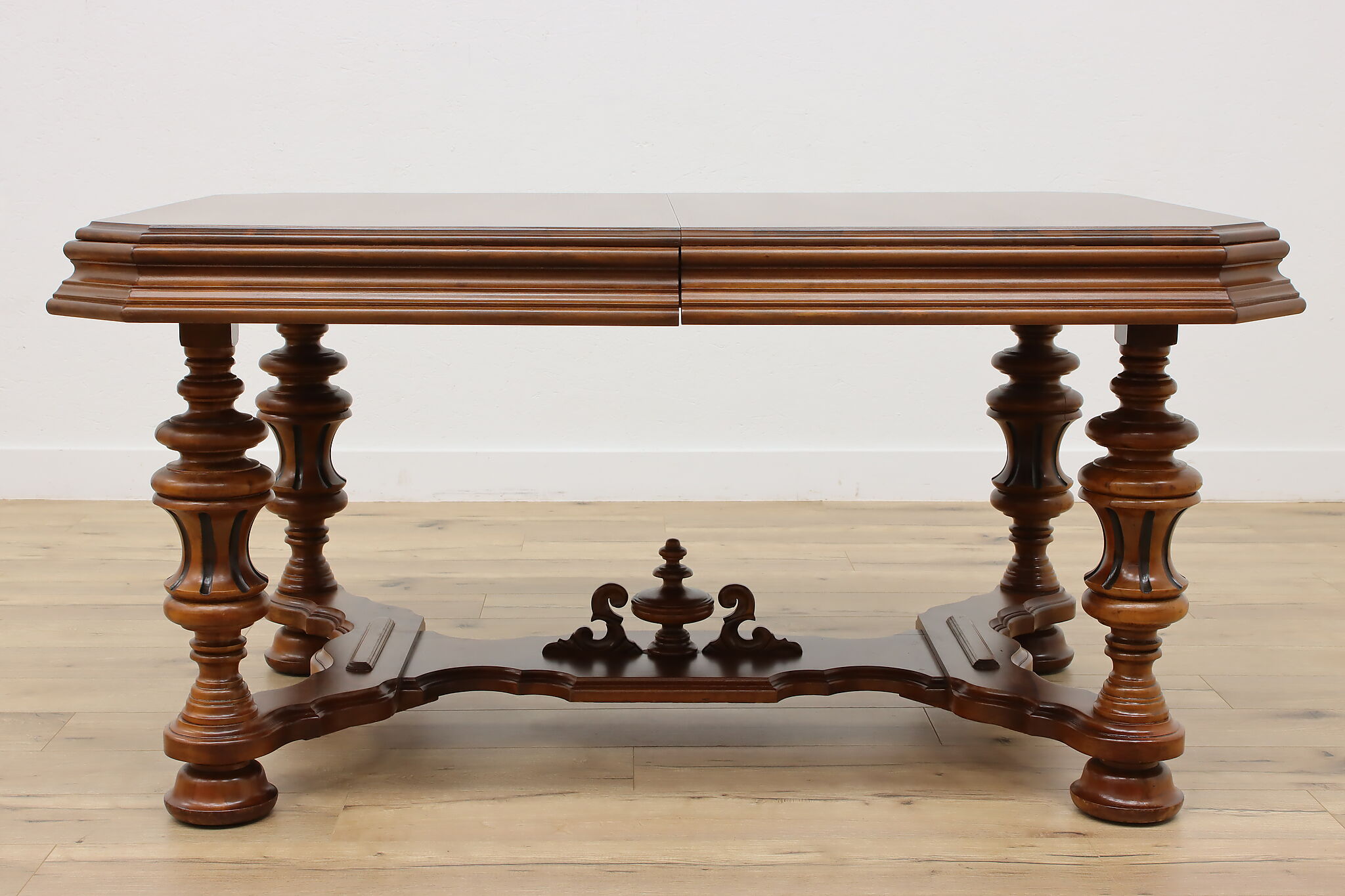 English Tudor Antique Dining Set, Table & Leaf, 6 Chairs