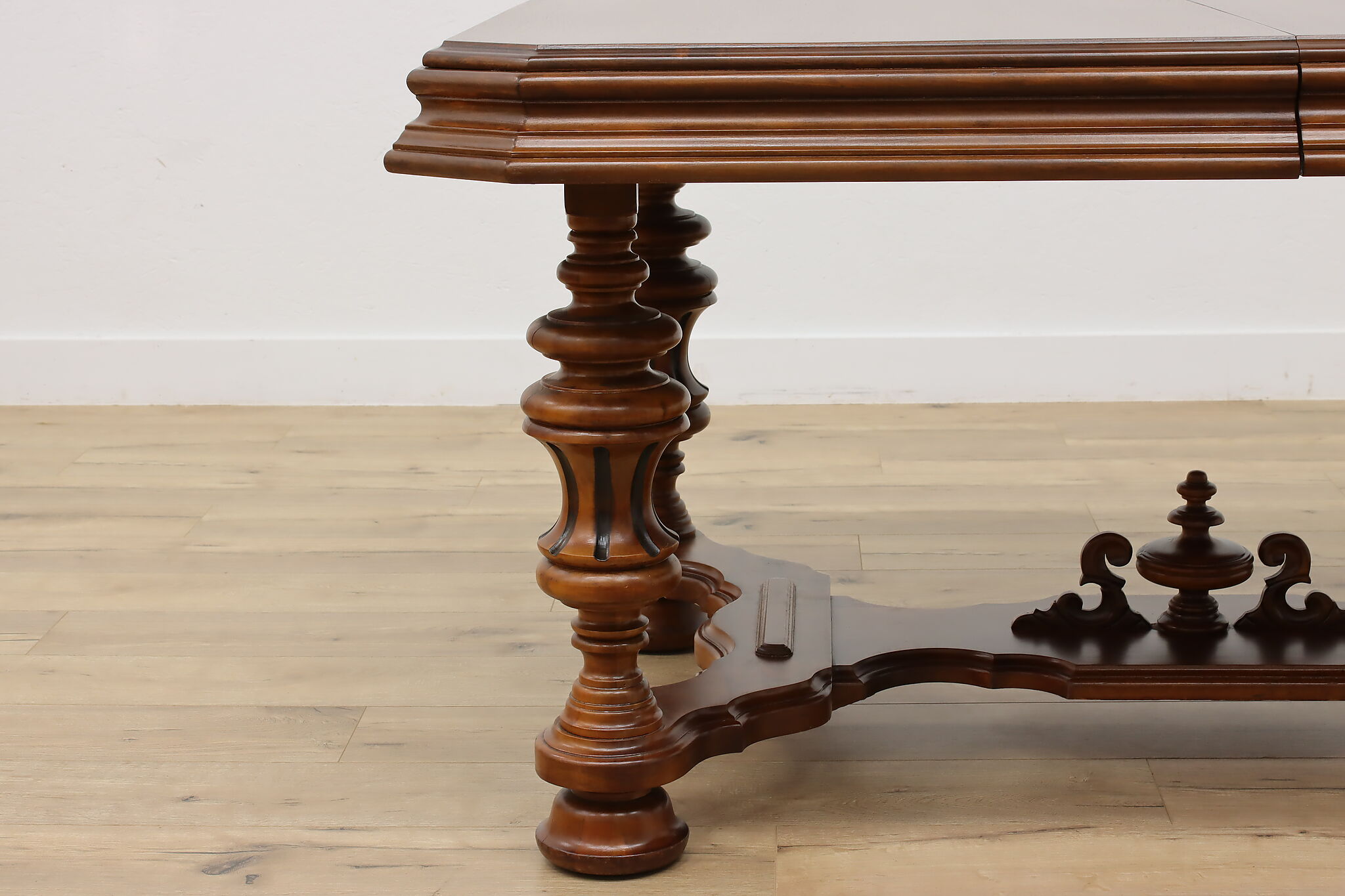 English Tudor Antique Dining Set, Table & Leaf, 6 Chairs