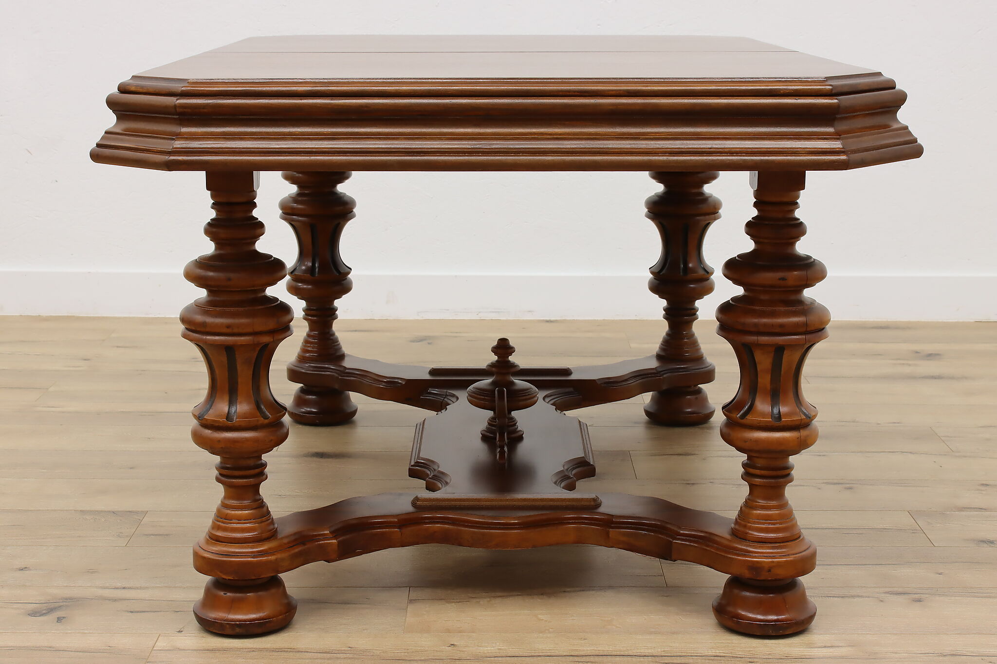 English Tudor Antique Dining Set, Table & Leaf, 6 Chairs