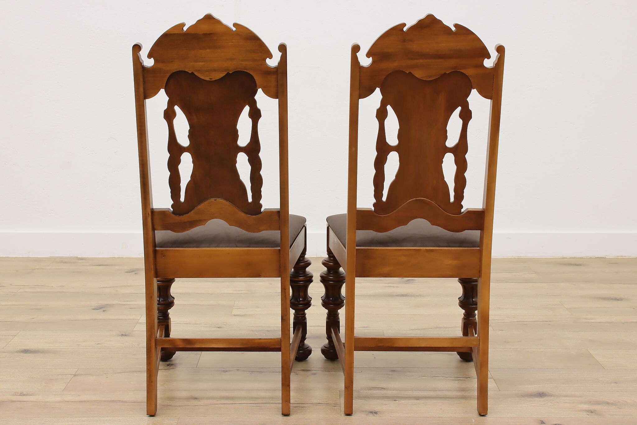 English Tudor Antique Dining Set, Table & Leaf, 6 Chairs