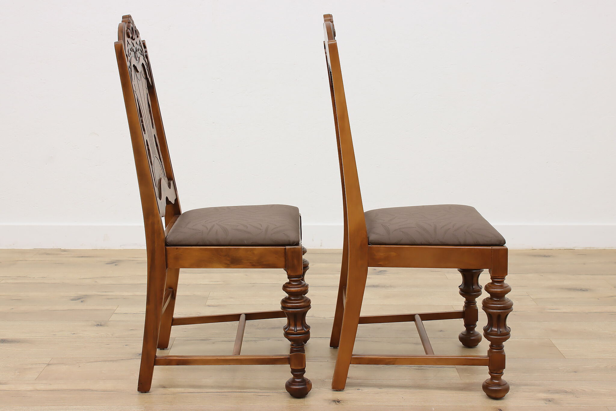 English Tudor Antique Dining Set, Table & Leaf, 6 Chairs