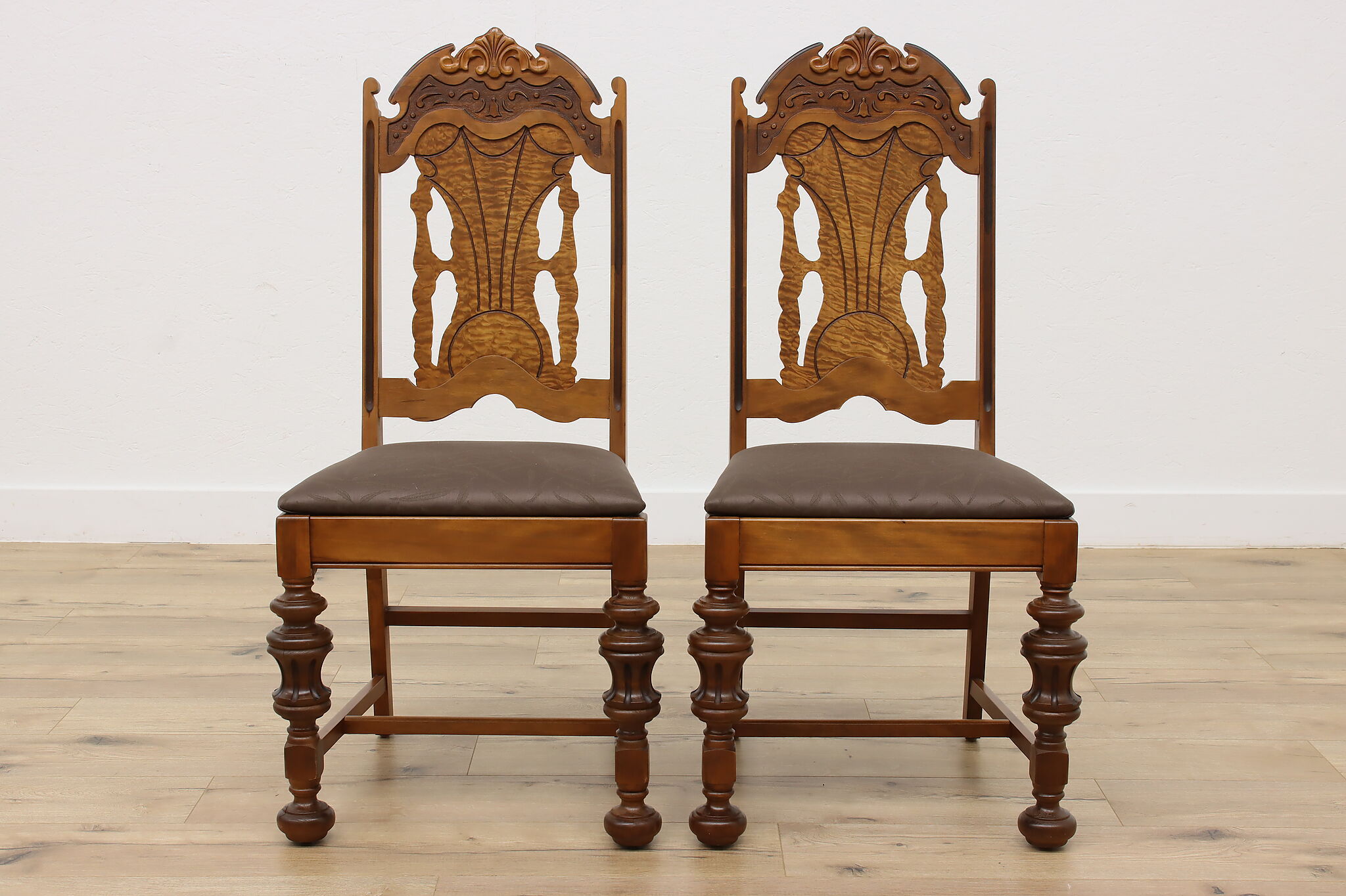 English Tudor Antique Dining Set, Table & Leaf, 6 Chairs