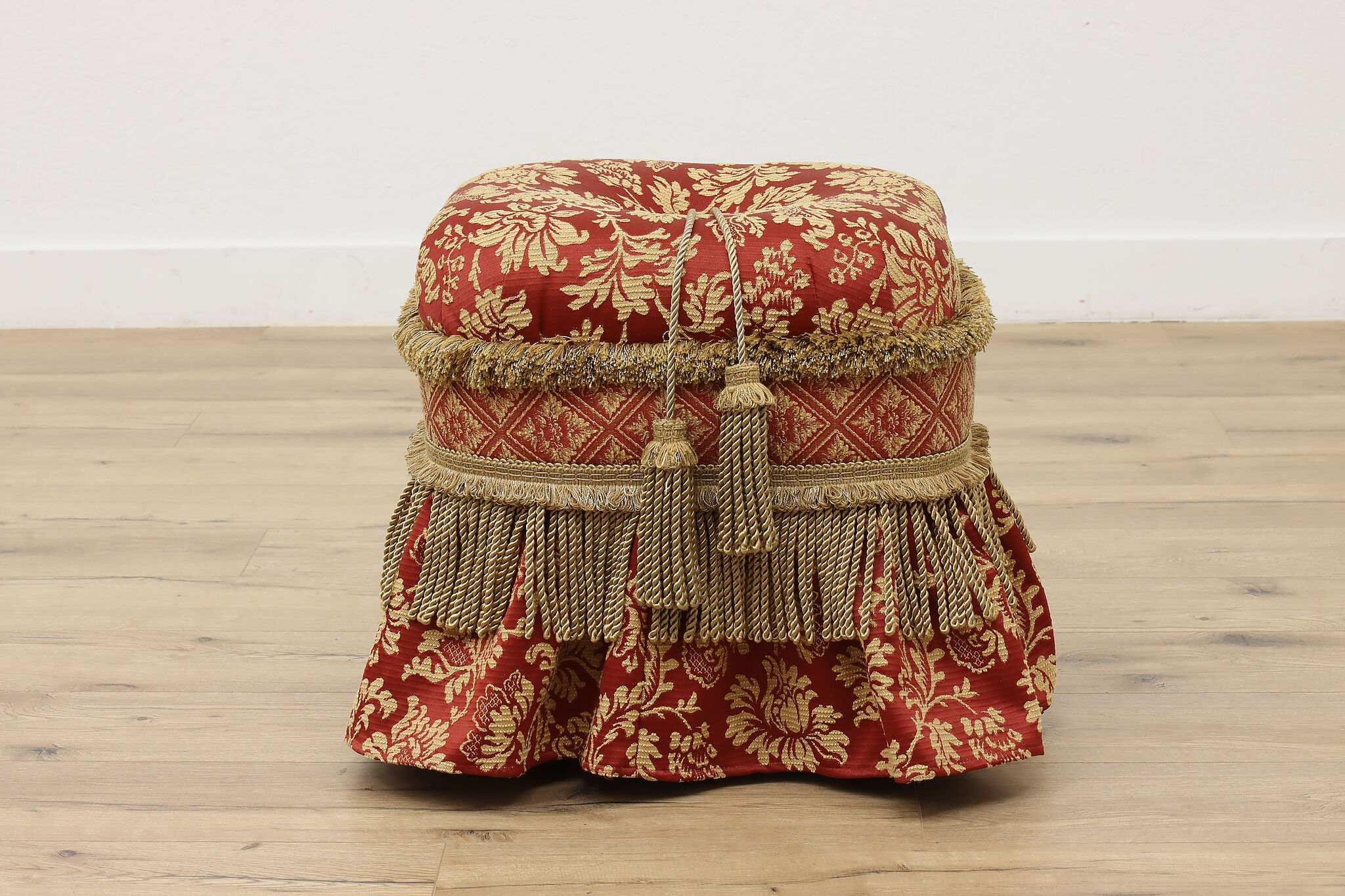 Mahogany Vintage Footstool, New Italian Tapestry, Bombay