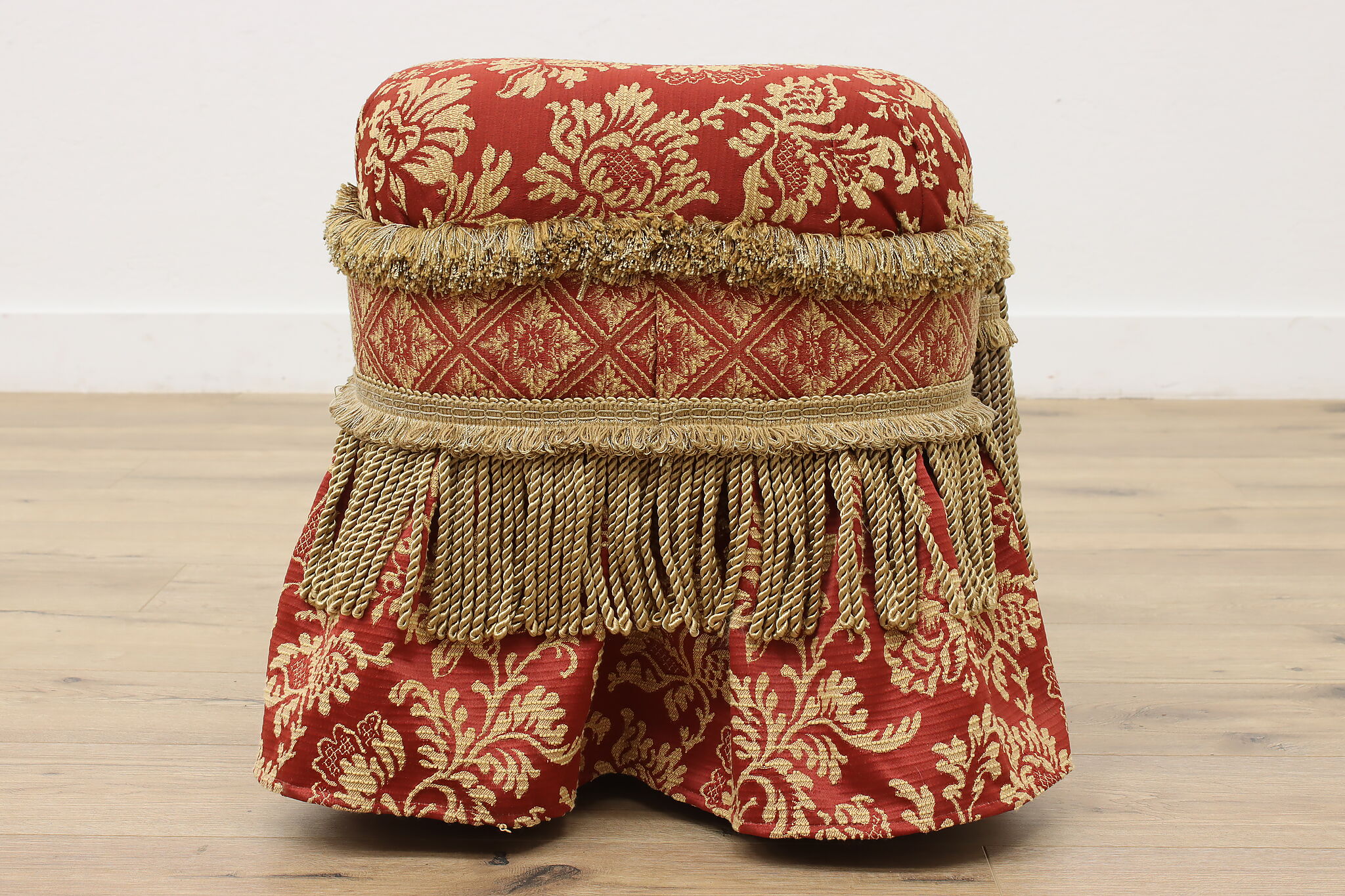 Mahogany Vintage Footstool, New Italian Tapestry, Bombay