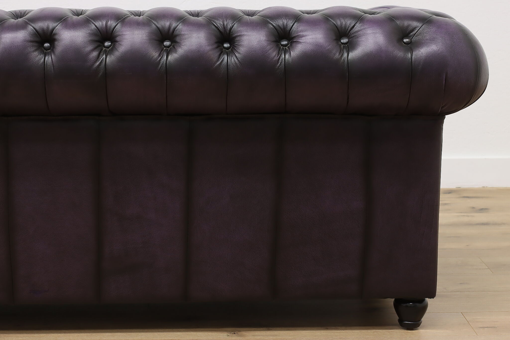 Chesterfield Tufted Purple Leather Vintage 3 Cushion Sofa