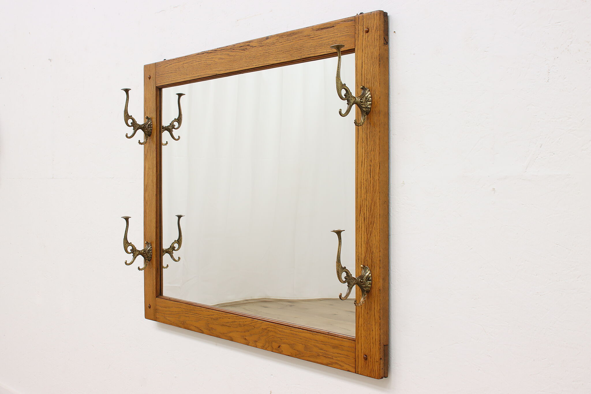 Victorian Antique Oak Hall Mirror & Hat Rack