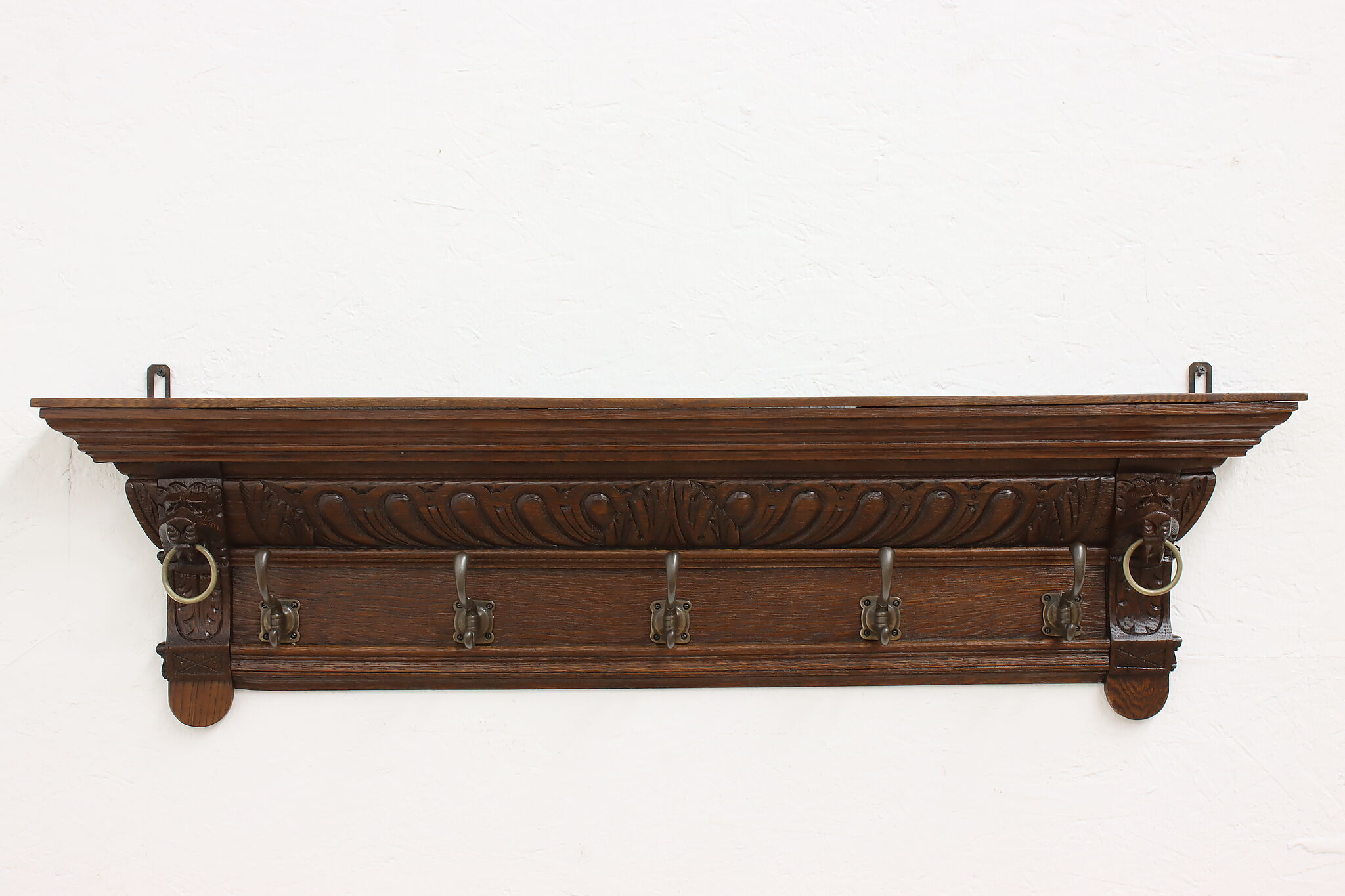 Victorian Antique Carved Wall Hanging Coat Rack & Shelf