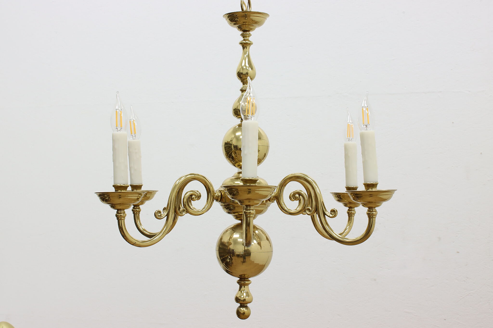 Traditional Vintage Georgian Brass Chandelier, Wax Candles