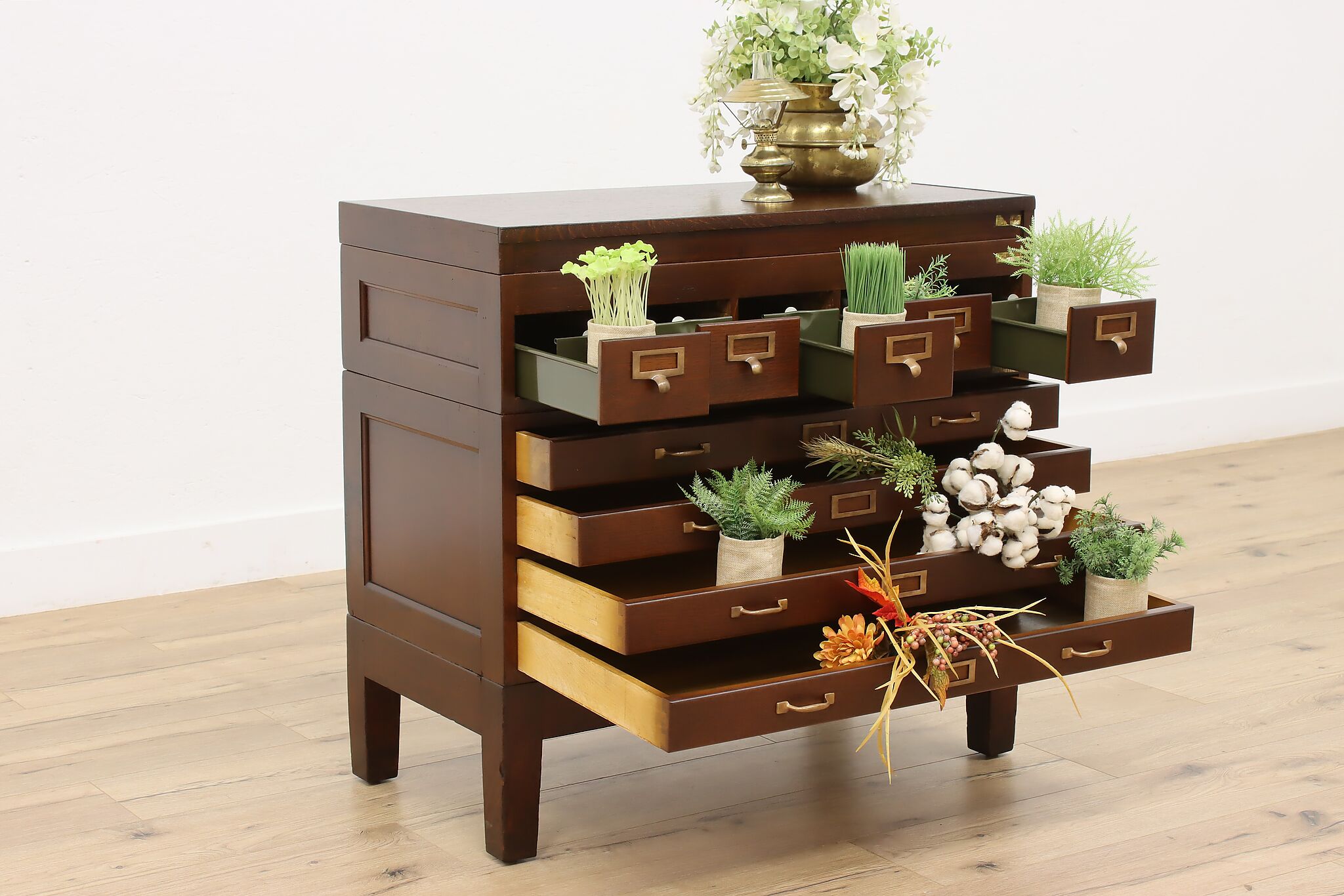 Arts & Crafts Antique 8 Drawer Stacking File Cabinet, Globe