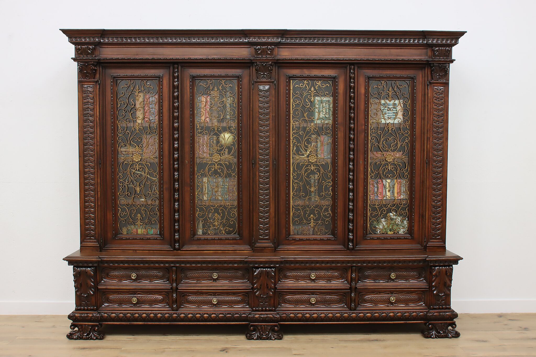 Italian Renaissance Bookcase Italian Renaissance Antique Office or Library 10.5' Bookcase