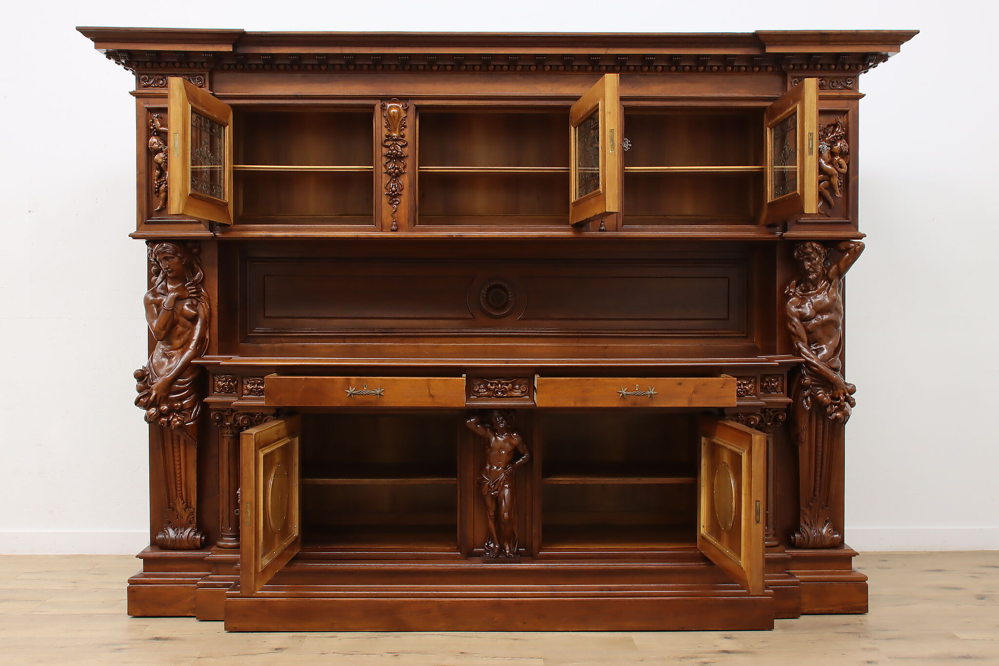 Italian Renaissance Bookcase Italian Renaissance Antique Bookcase Back Bar, Sculptures