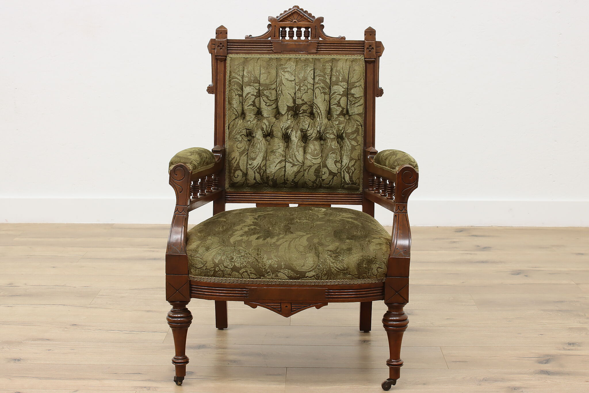 Victorian Eastlake Antique Carved Walnut Upholstered Chair