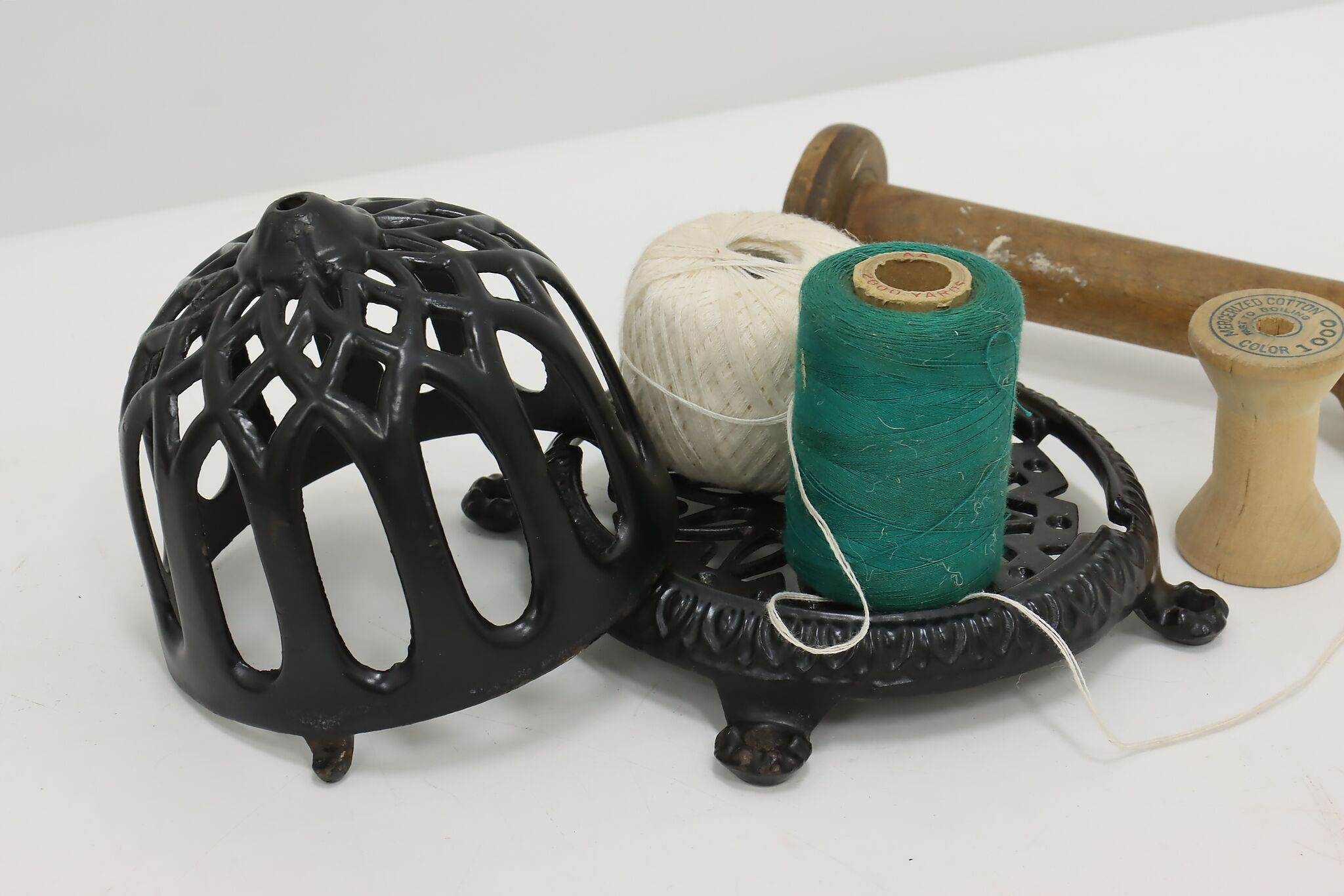 Victorian Antique Painted Cast Iron String or Yarn Holder